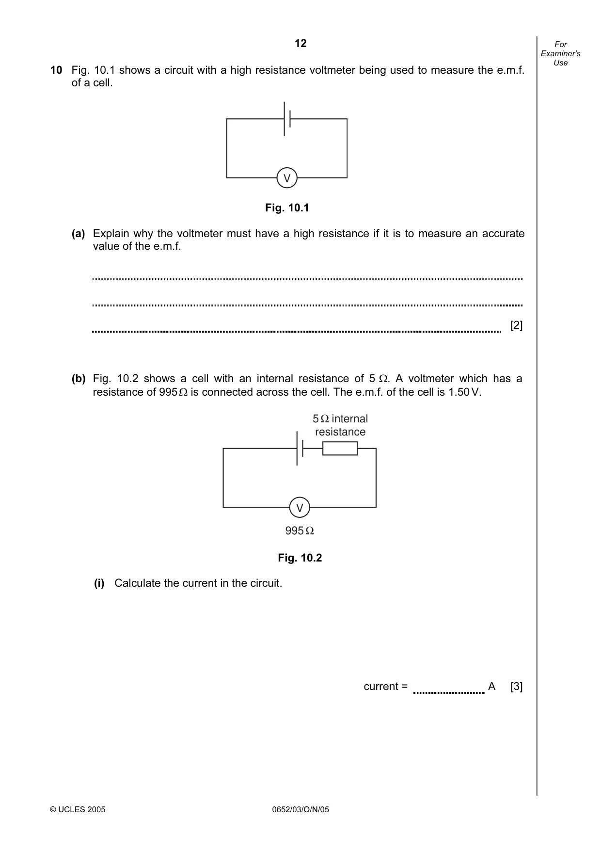 Cambridge IGCSE Physical Science 0652 2005 Oct/Nov Paper 3 · Variant 1 question paper, page 12 of 16