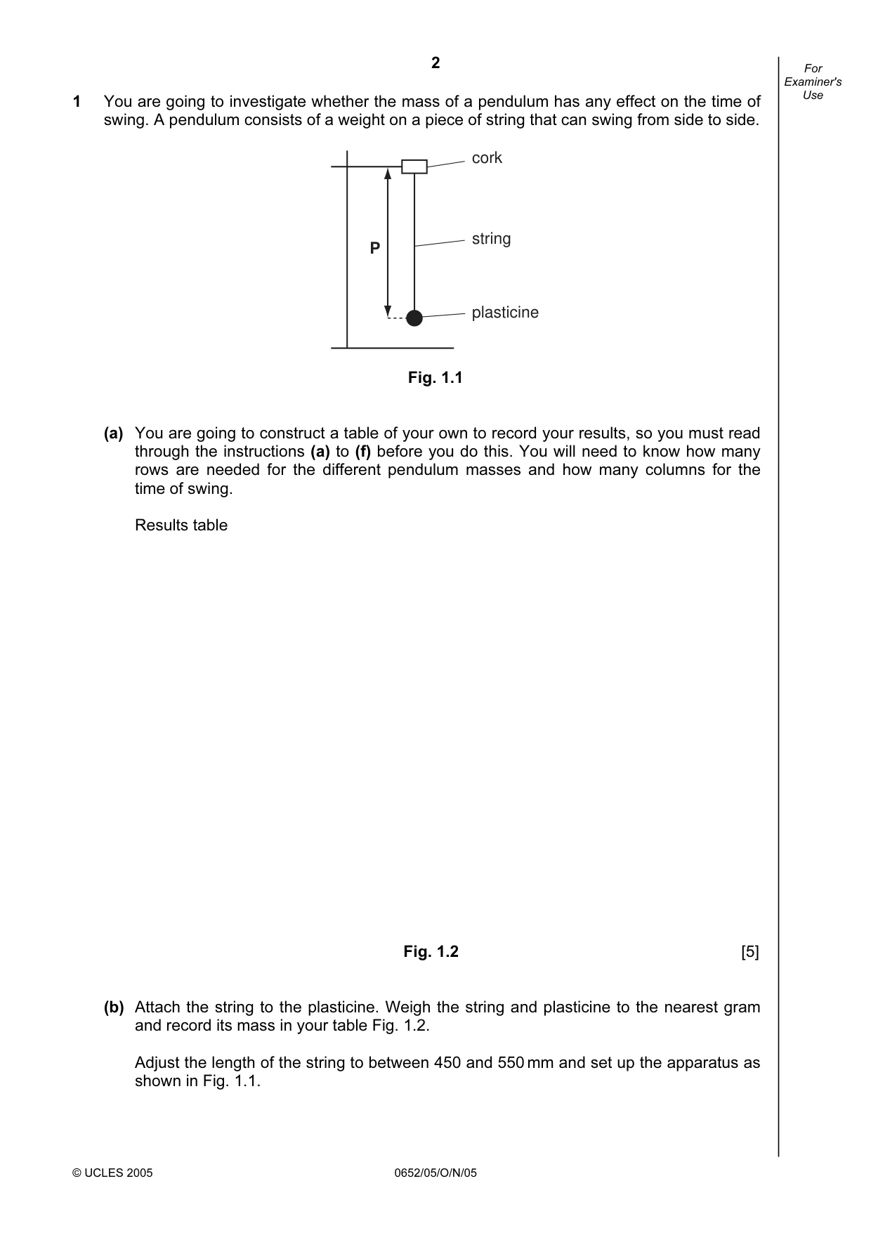 Cambridge IGCSE Physical Science 0652 2005 Oct/Nov Paper 5 · Variant 1 question paper, page 2 of 8