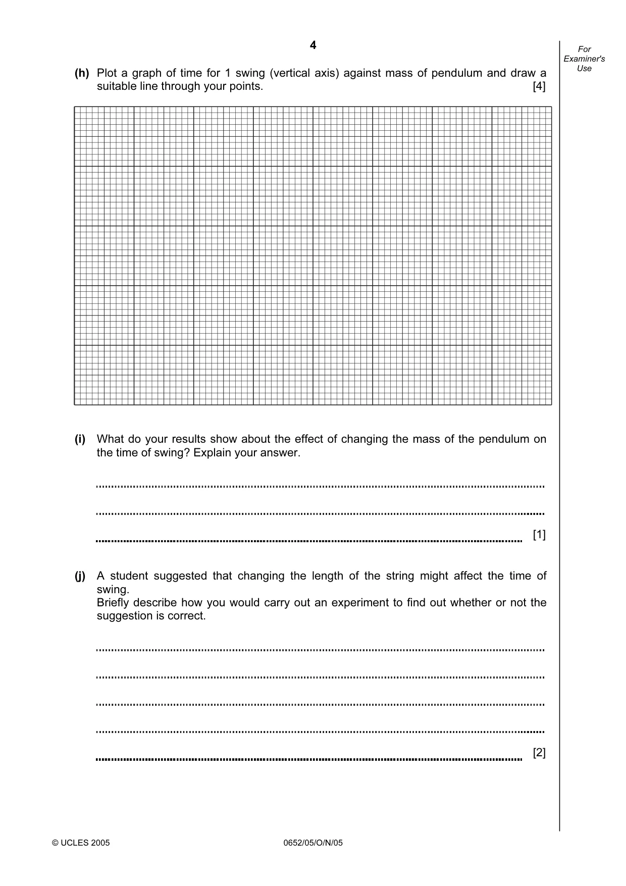 Cambridge IGCSE Physical Science 0652 2005 Oct/Nov Paper 5 · Variant 1 question paper, page 4 of 8