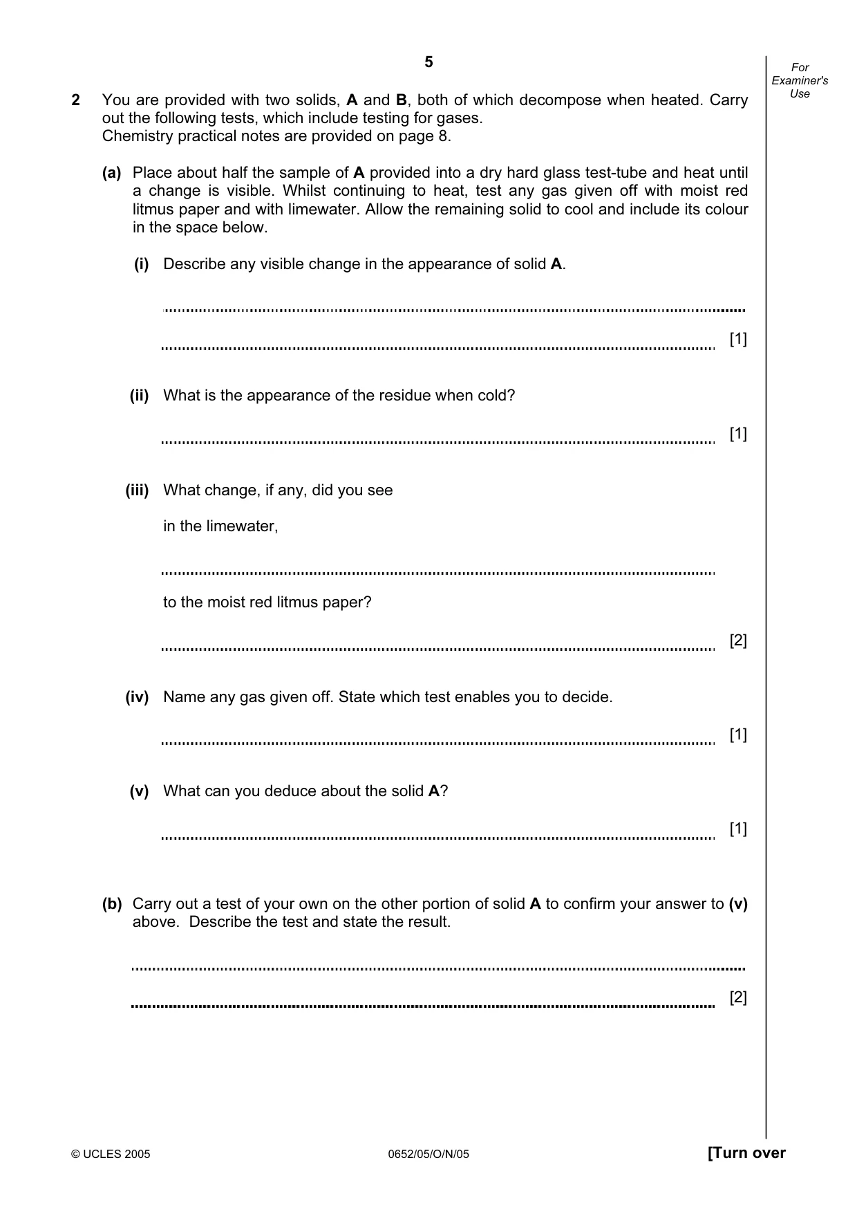 Cambridge IGCSE Physical Science 0652 2005 Oct/Nov Paper 5 · Variant 1 question paper, page 5 of 8