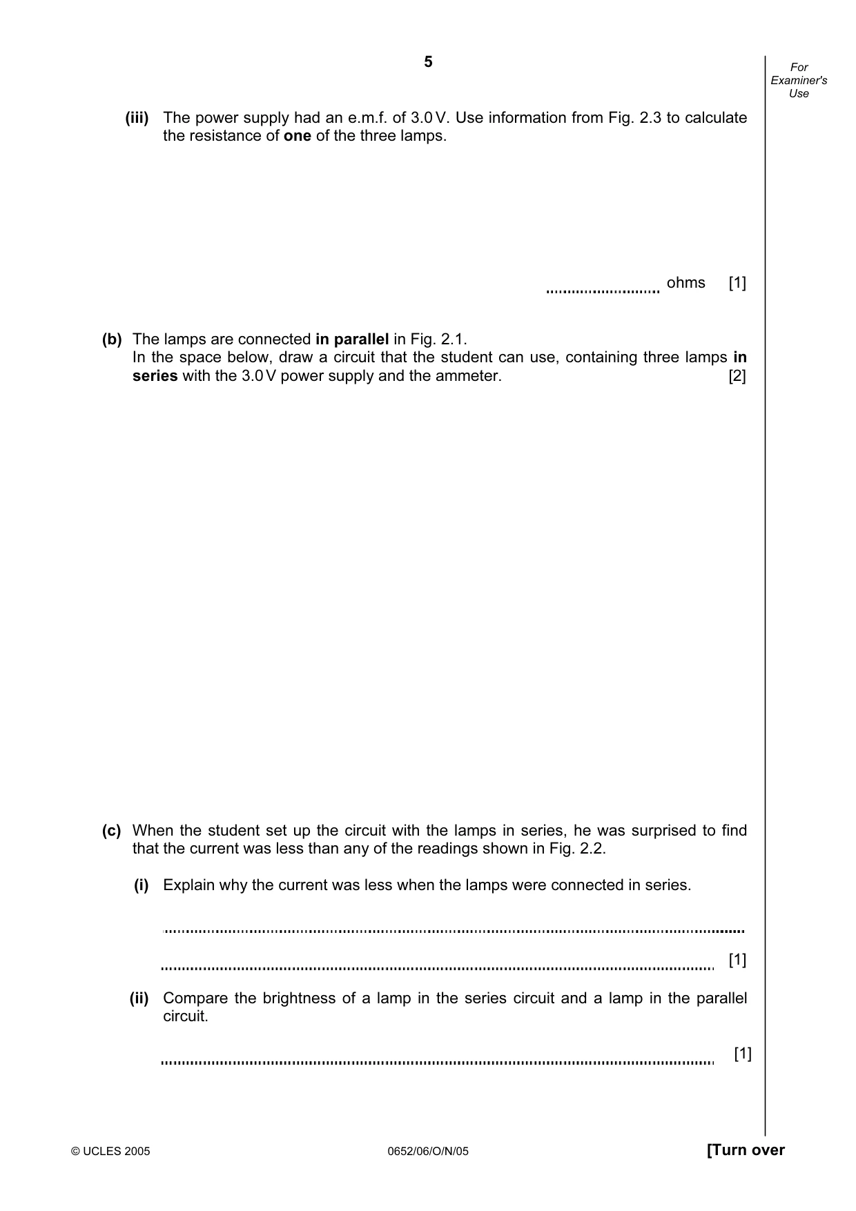 Cambridge IGCSE Physical Science 0652 2005 Oct/Nov Paper 6 · Variant 1 question paper, page 5 of 16