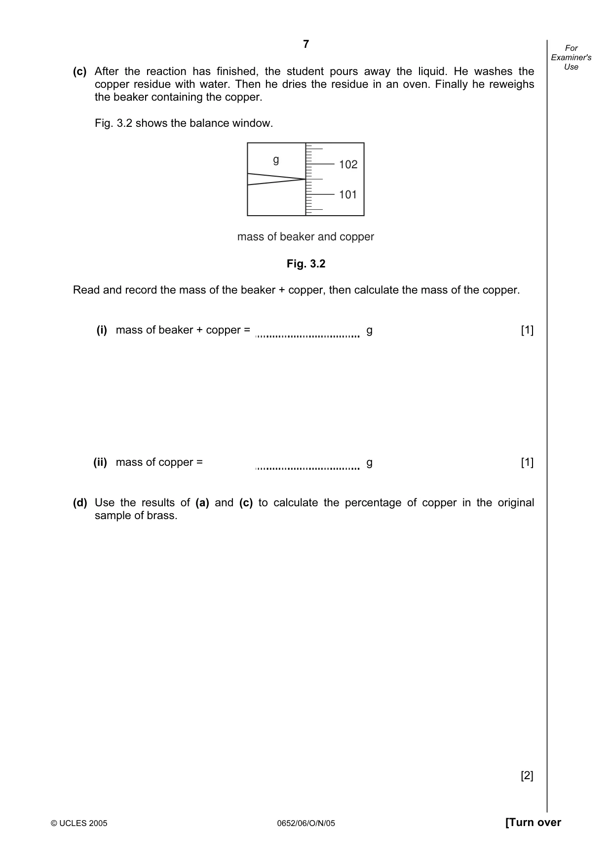 Cambridge IGCSE Physical Science 0652 2005 Oct/Nov Paper 6 · Variant 1 question paper, page 7 of 16