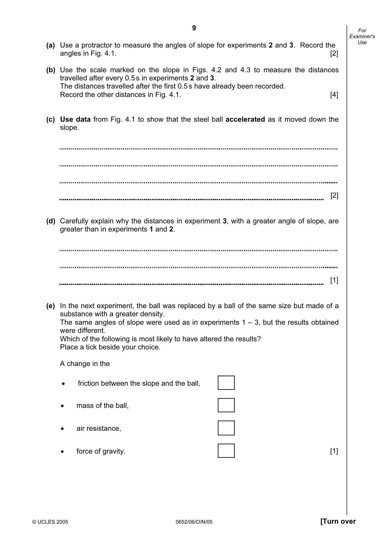 Cambridge IGCSE Physical Science 0652 2005 Oct/Nov Paper 6 · Variant 1 question paper, page 9 of 16