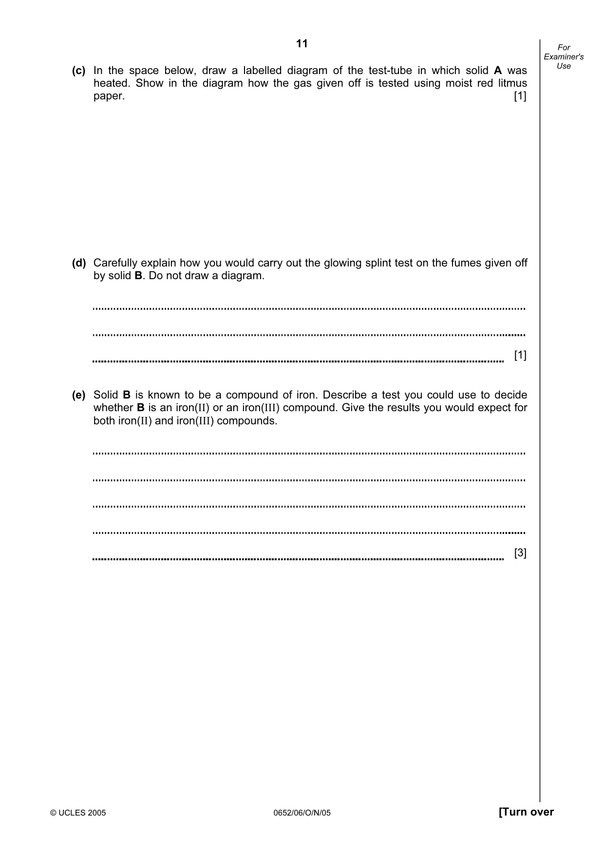 Cambridge IGCSE Physical Science 0652 2005 Oct/Nov Paper 6 · Variant 1 question paper, page 11 of 16