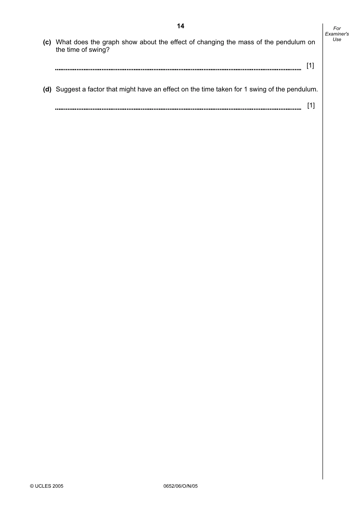 Cambridge IGCSE Physical Science 0652 2005 Oct/Nov Paper 6 · Variant 1 question paper, page 14 of 16