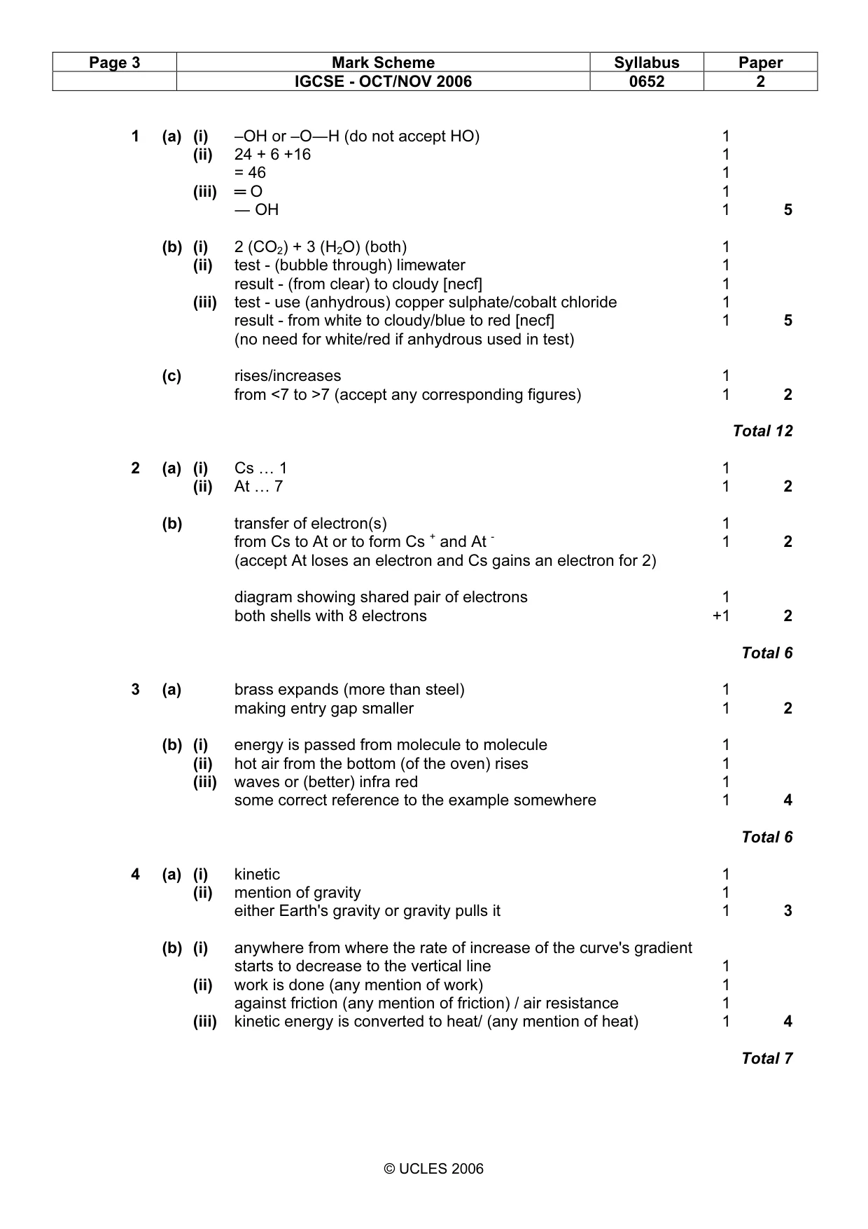 Mark scheme, page 3 of 5