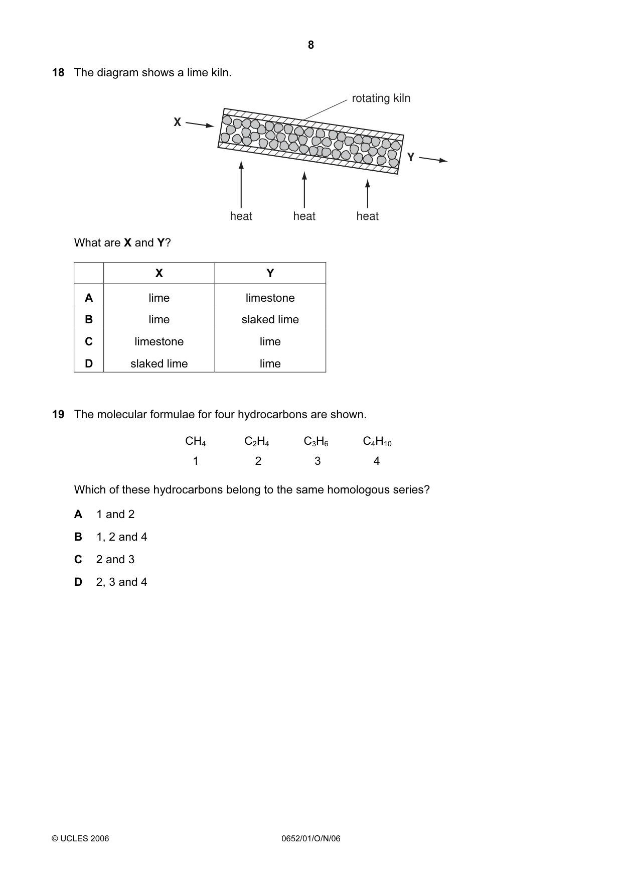Cambridge IGCSE Physical Science 0652 2006 Oct/Nov Paper 1 · Variant 1 question paper, page 8 of 20