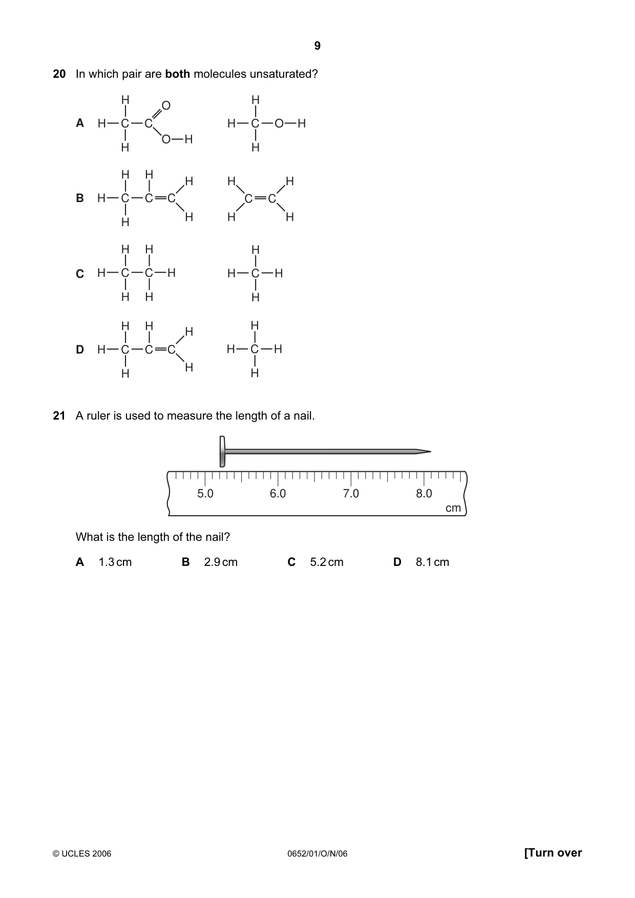 Cambridge IGCSE Physical Science 0652 2006 Oct/Nov Paper 1 · Variant 1 question paper, page 9 of 20