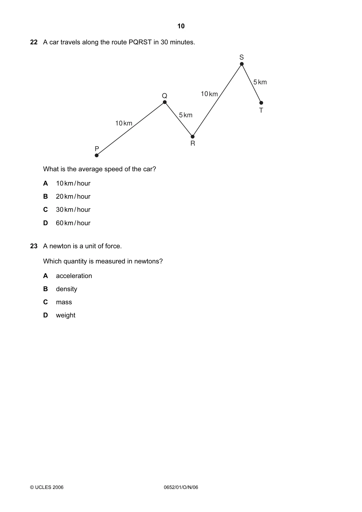 Cambridge IGCSE Physical Science 0652 2006 Oct/Nov Paper 1 · Variant 1 question paper, page 10 of 20