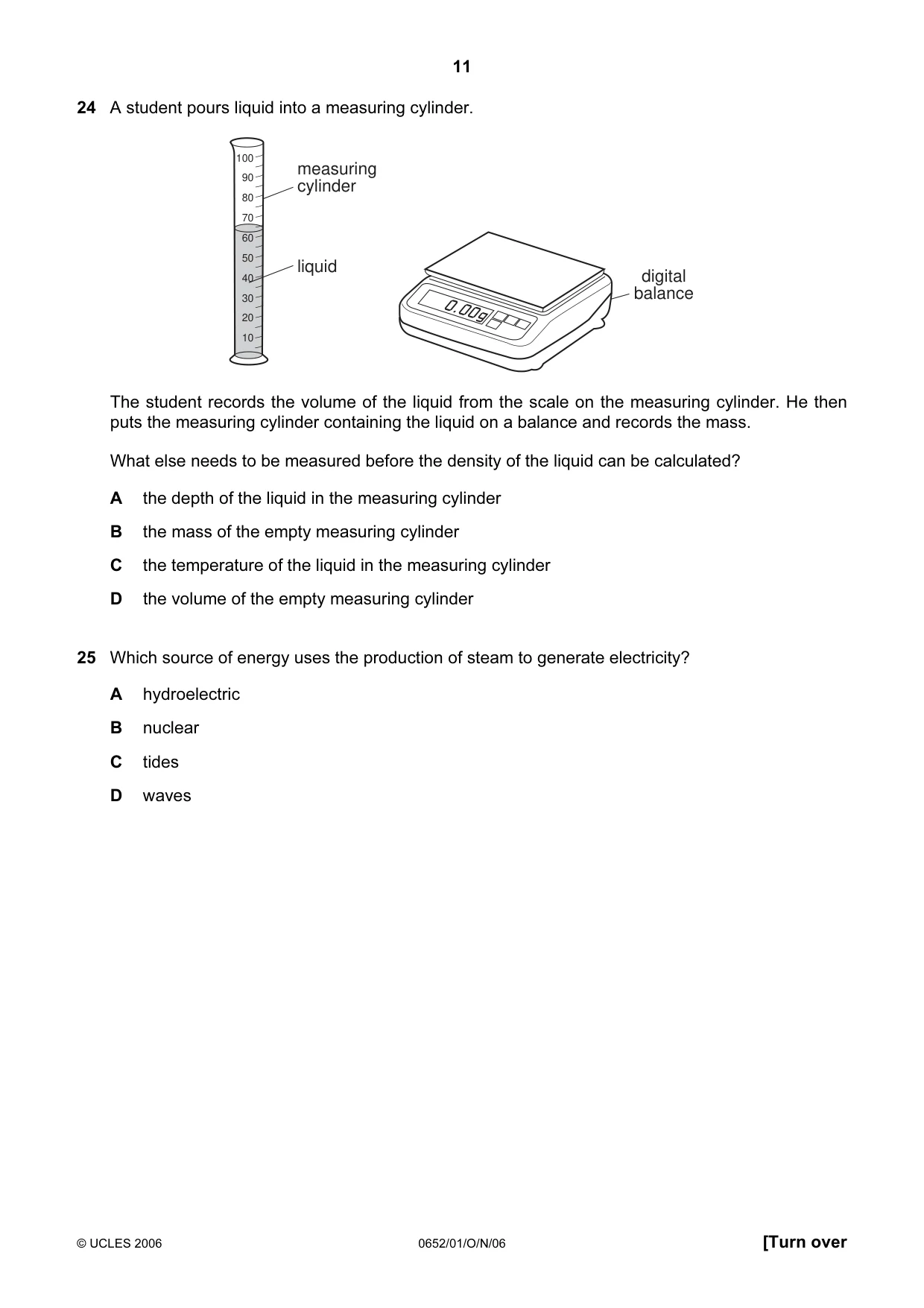 Cambridge IGCSE Physical Science 0652 2006 Oct/Nov Paper 1 · Variant 1 question paper, page 11 of 20