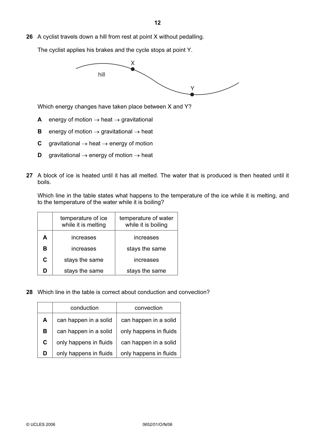 Cambridge IGCSE Physical Science 0652 2006 Oct/Nov Paper 1 · Variant 1 question paper, page 12 of 20