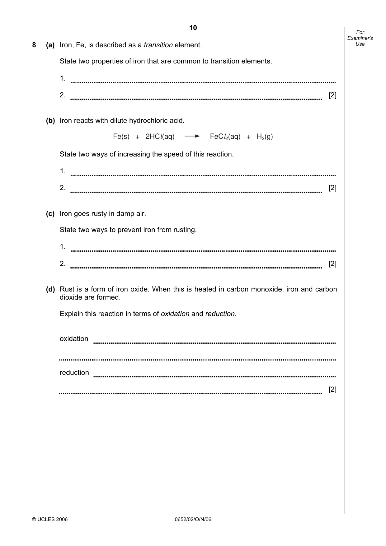 Cambridge IGCSE Physical Science 0652 2006 Oct/Nov Paper 2 · Variant 1 question paper, page 10 of 16