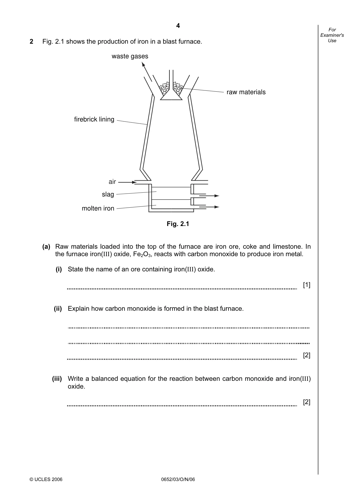Cambridge IGCSE Physical Science 0652 2006 Oct/Nov Paper 3 · Variant 1 question paper, page 4 of 20