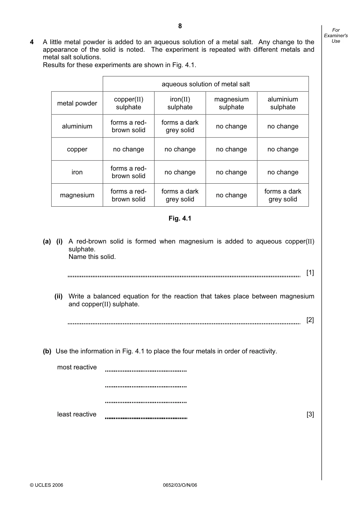 Cambridge IGCSE Physical Science 0652 2006 Oct/Nov Paper 3 · Variant 1 question paper, page 8 of 20