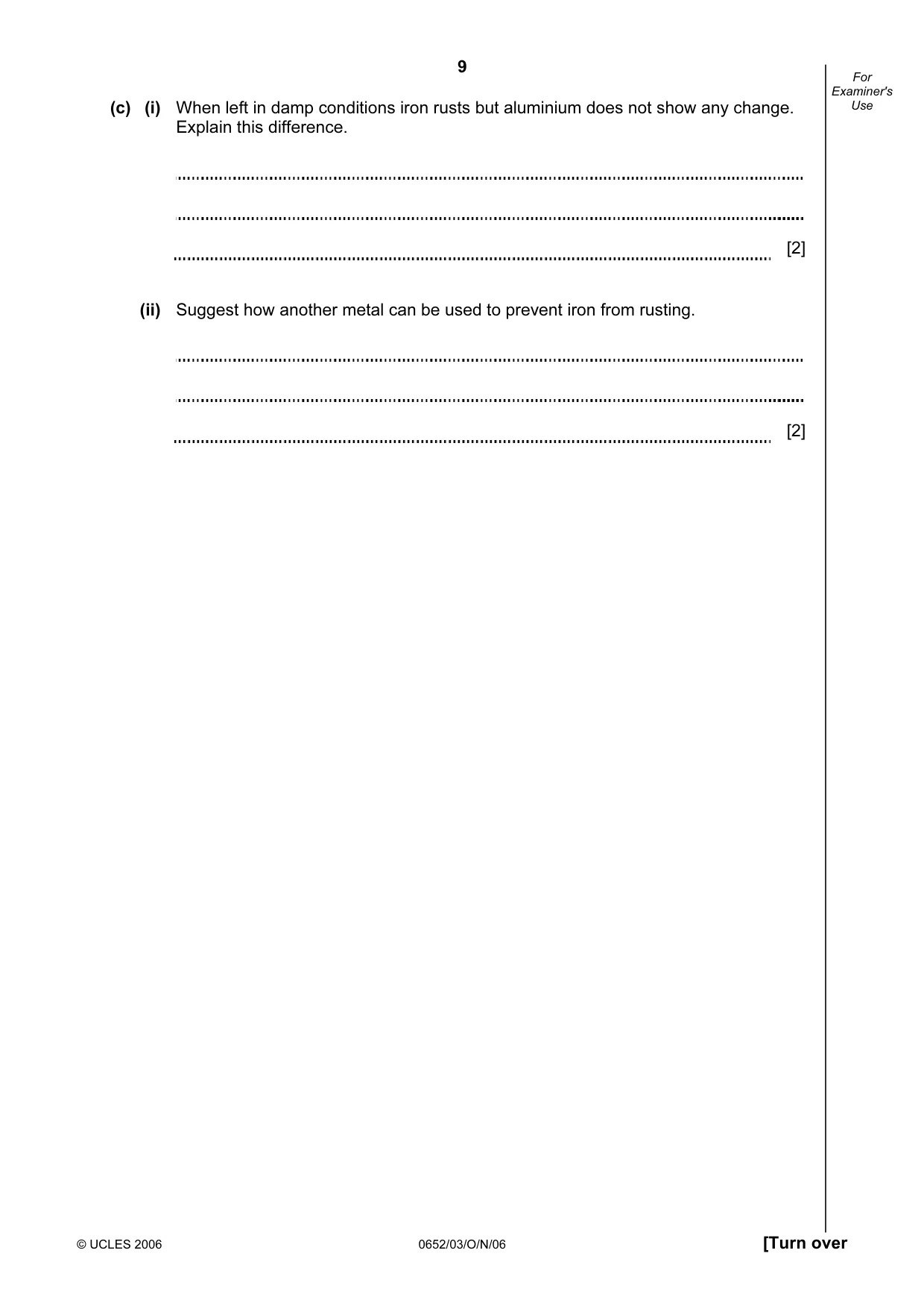 Cambridge IGCSE Physical Science 0652 2006 Oct/Nov Paper 3 · Variant 1 question paper, page 9 of 20