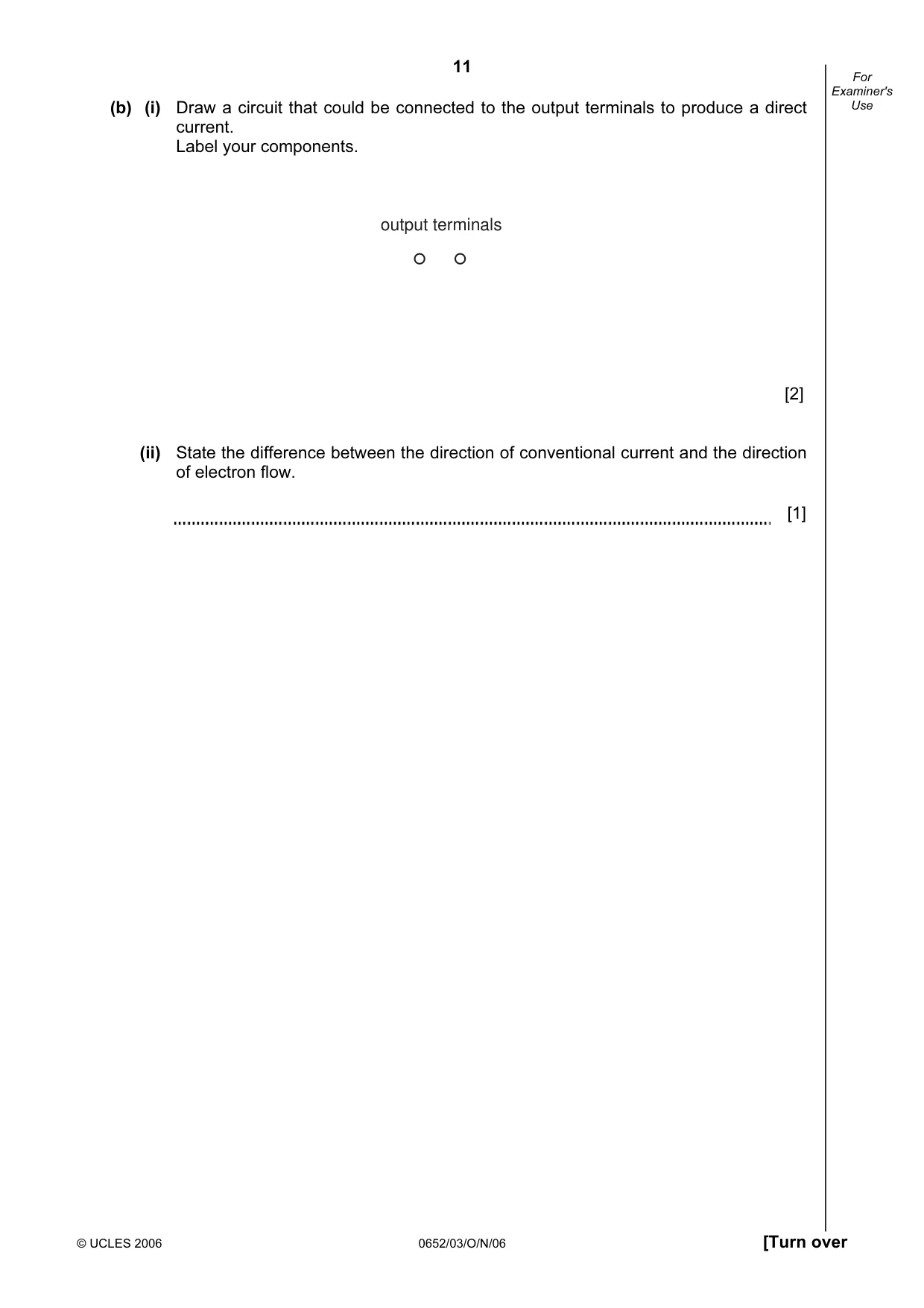 Cambridge IGCSE Physical Science 0652 2006 Oct/Nov Paper 3 · Variant 1 question paper, page 11 of 20