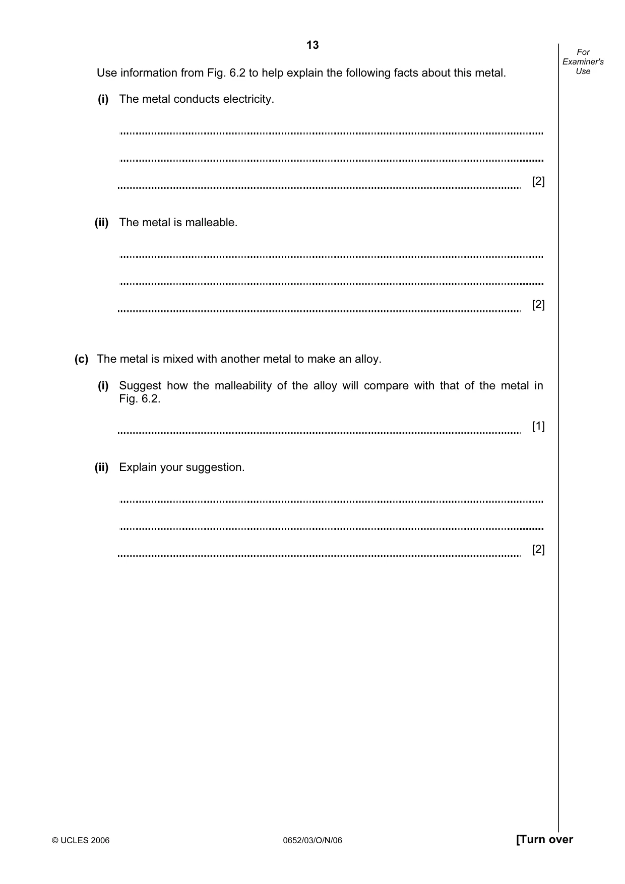 Cambridge IGCSE Physical Science 0652 2006 Oct/Nov Paper 3 · Variant 1 question paper, page 13 of 20