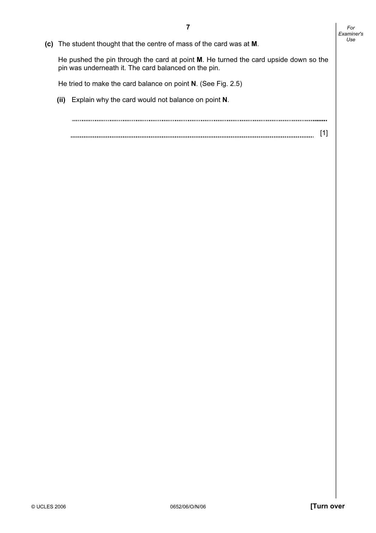 Cambridge IGCSE Physical Science 0652 2006 Oct/Nov Paper 6 · Variant 1 question paper, page 7 of 20