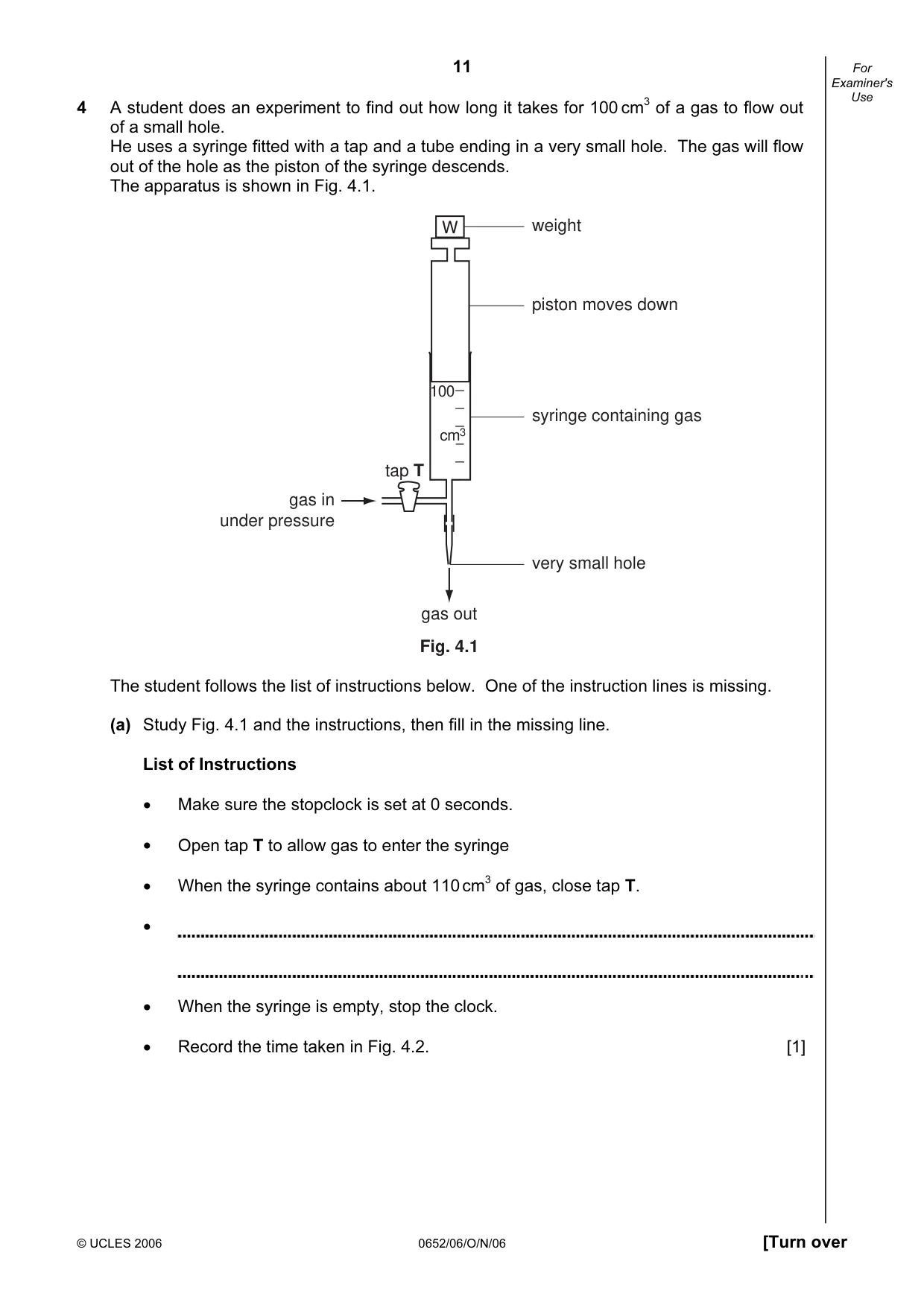 Cambridge IGCSE Physical Science 0652 2006 Oct/Nov Paper 6 · Variant 1 question paper, page 11 of 20