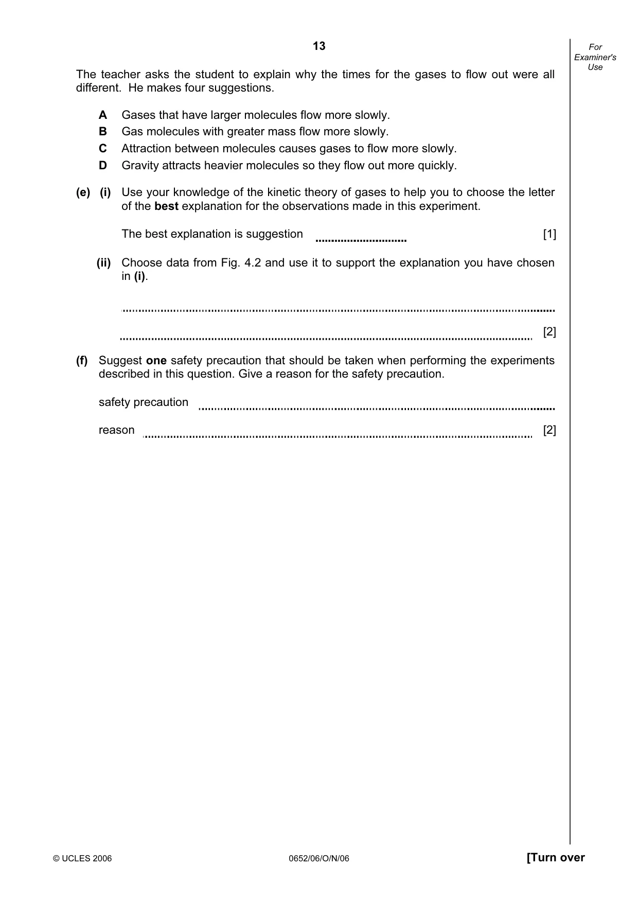 Cambridge IGCSE Physical Science 0652 2006 Oct/Nov Paper 6 · Variant 1 question paper, page 13 of 20