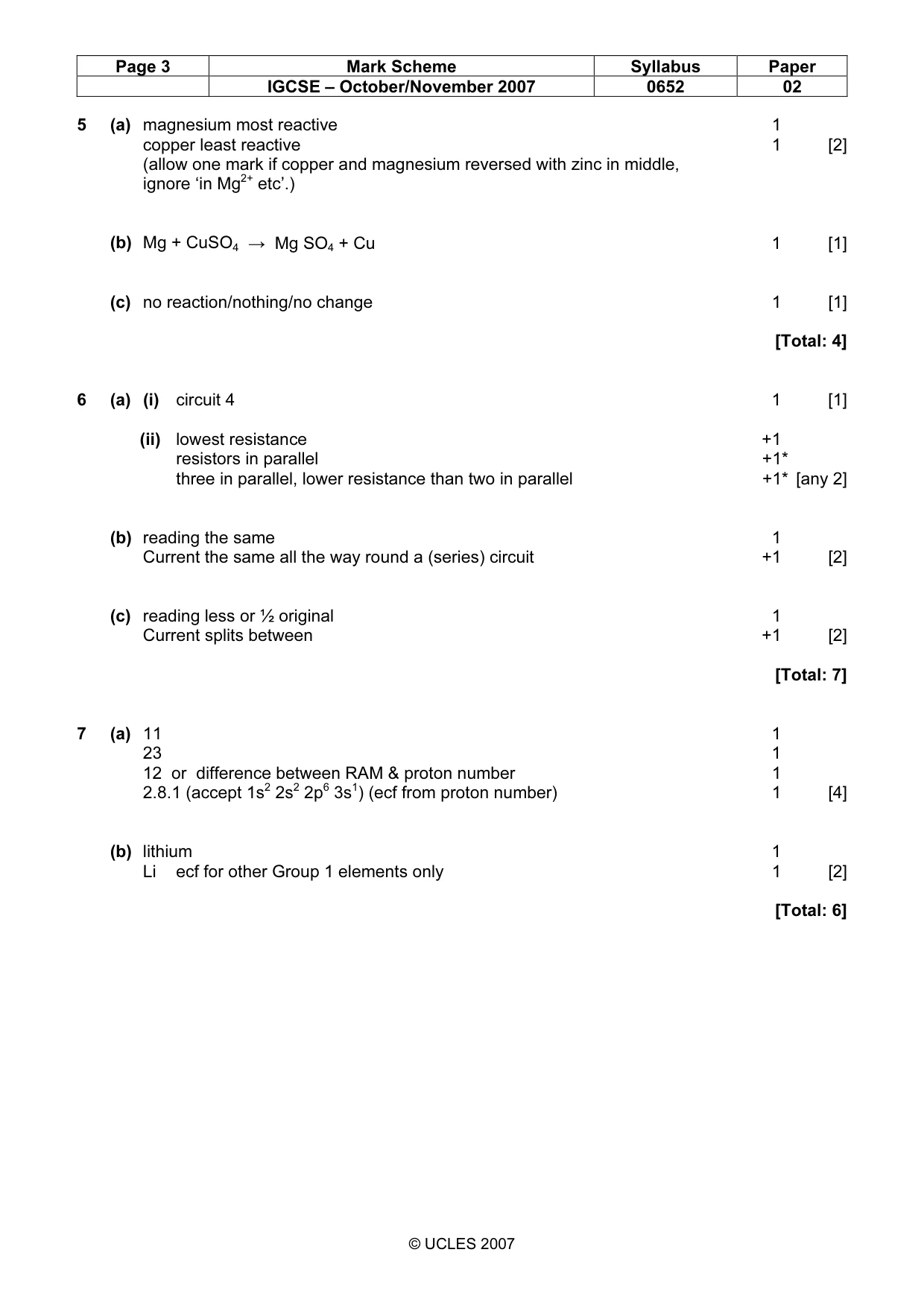 Mark scheme, page 3 of 5