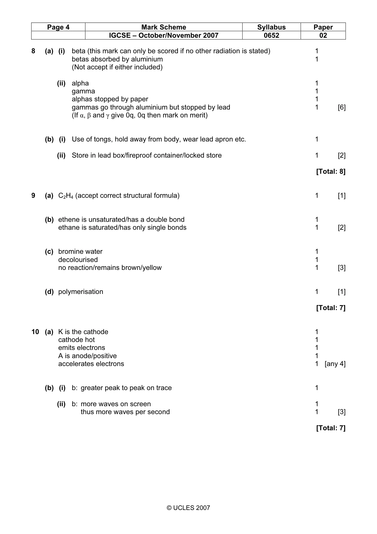 Mark scheme, page 4 of 5