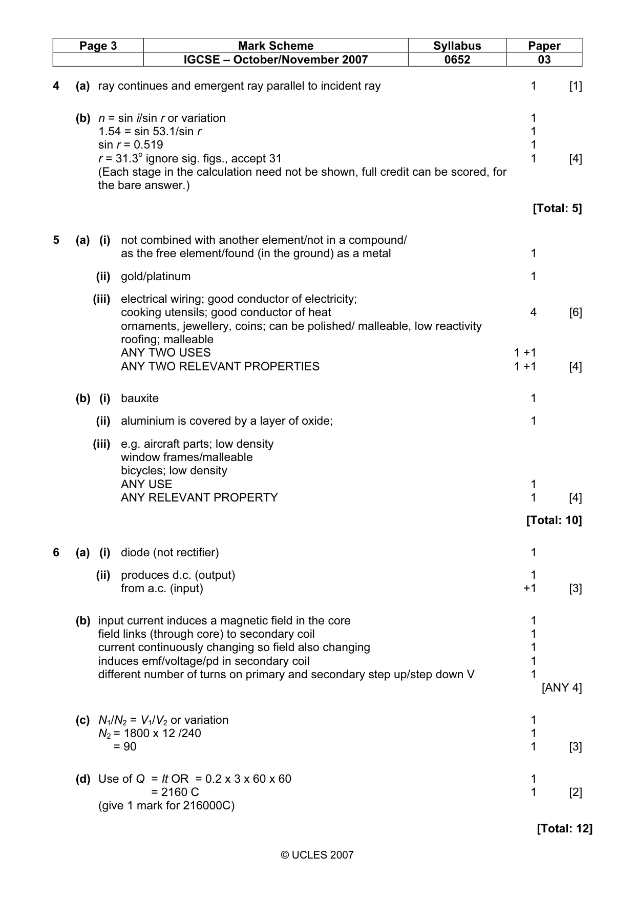 Mark scheme, page 3 of 5