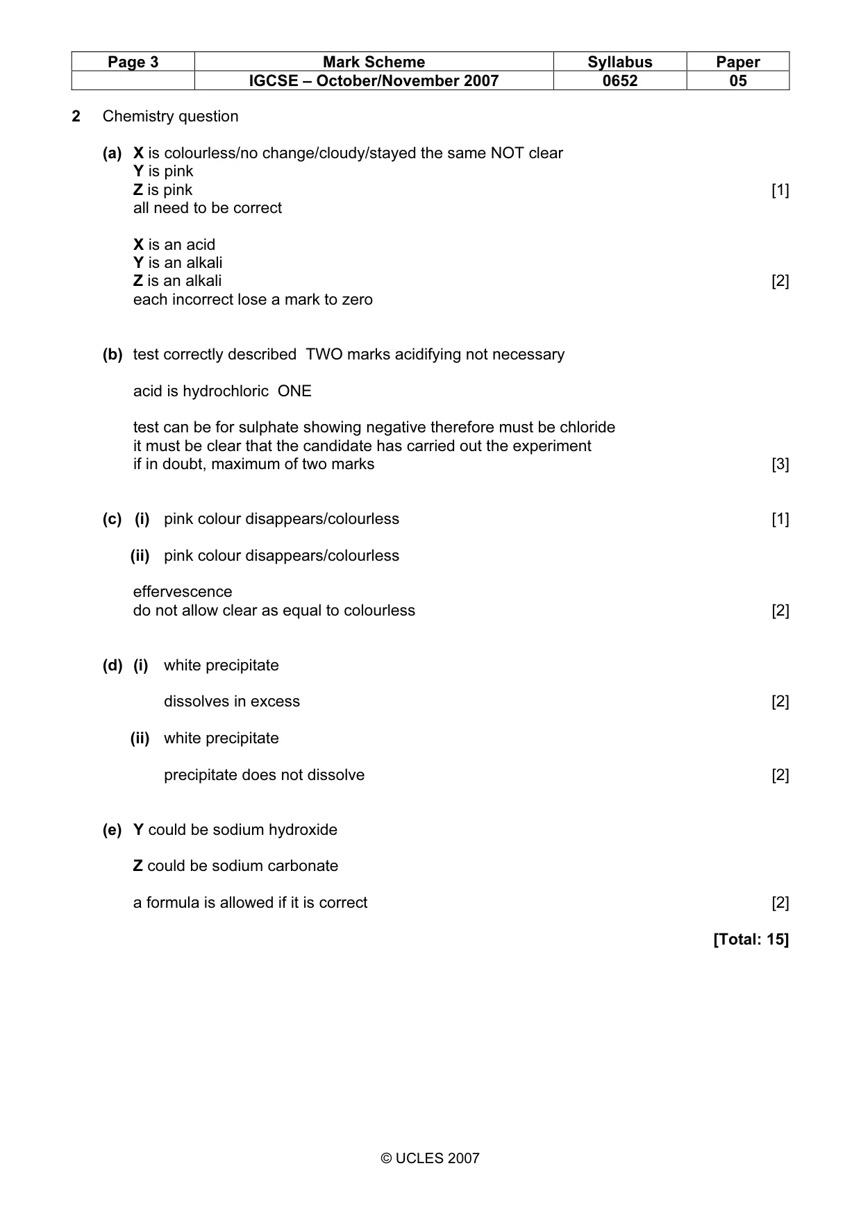 Mark scheme, page 3 of 3