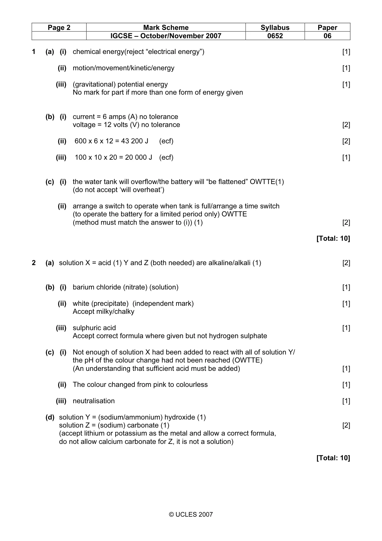 Mark scheme, page 2 of 4