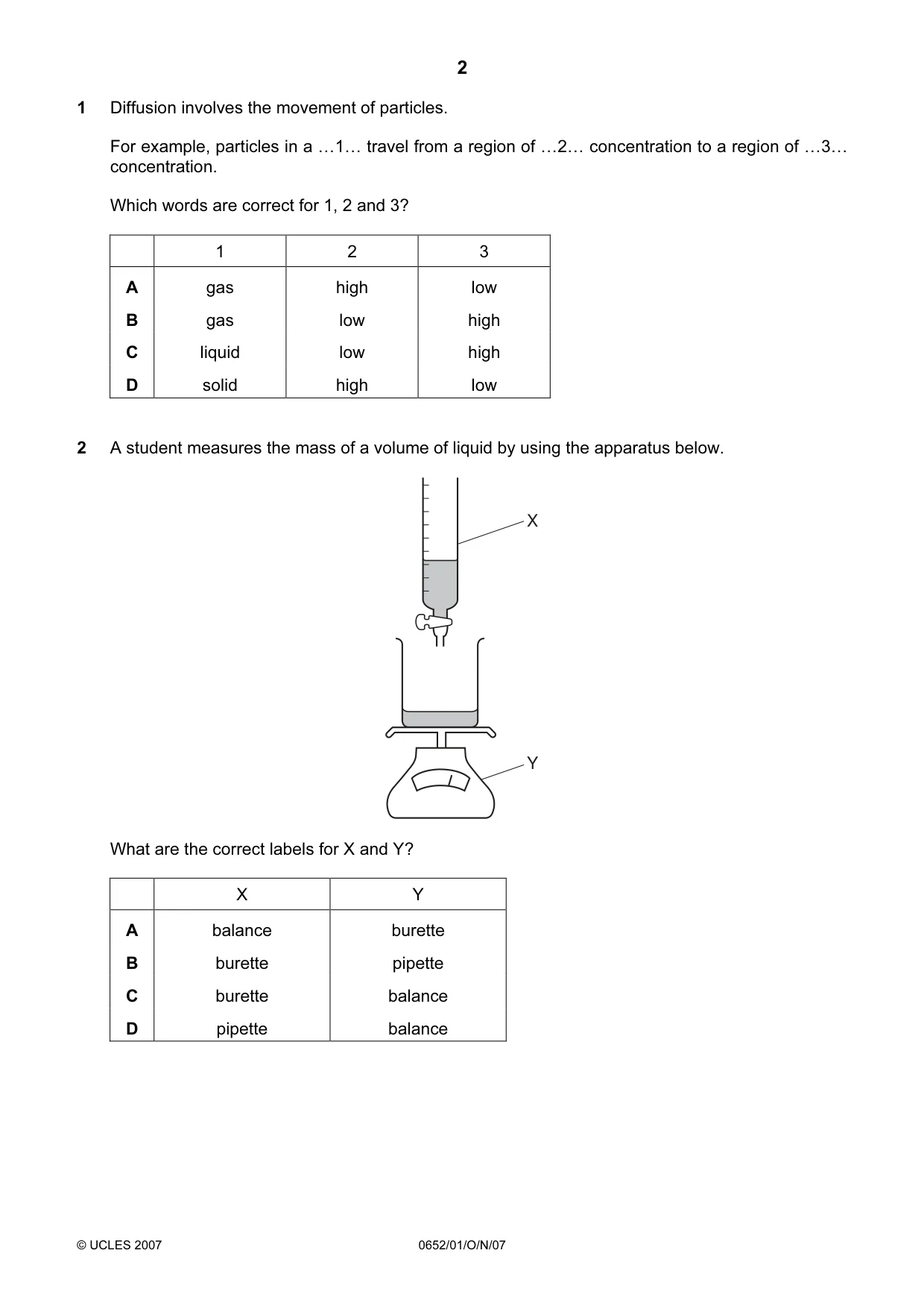 Cambridge IGCSE Physical Science 0652 2007 Oct/Nov Paper 1 · Variant 1 question paper, page 2 of 20