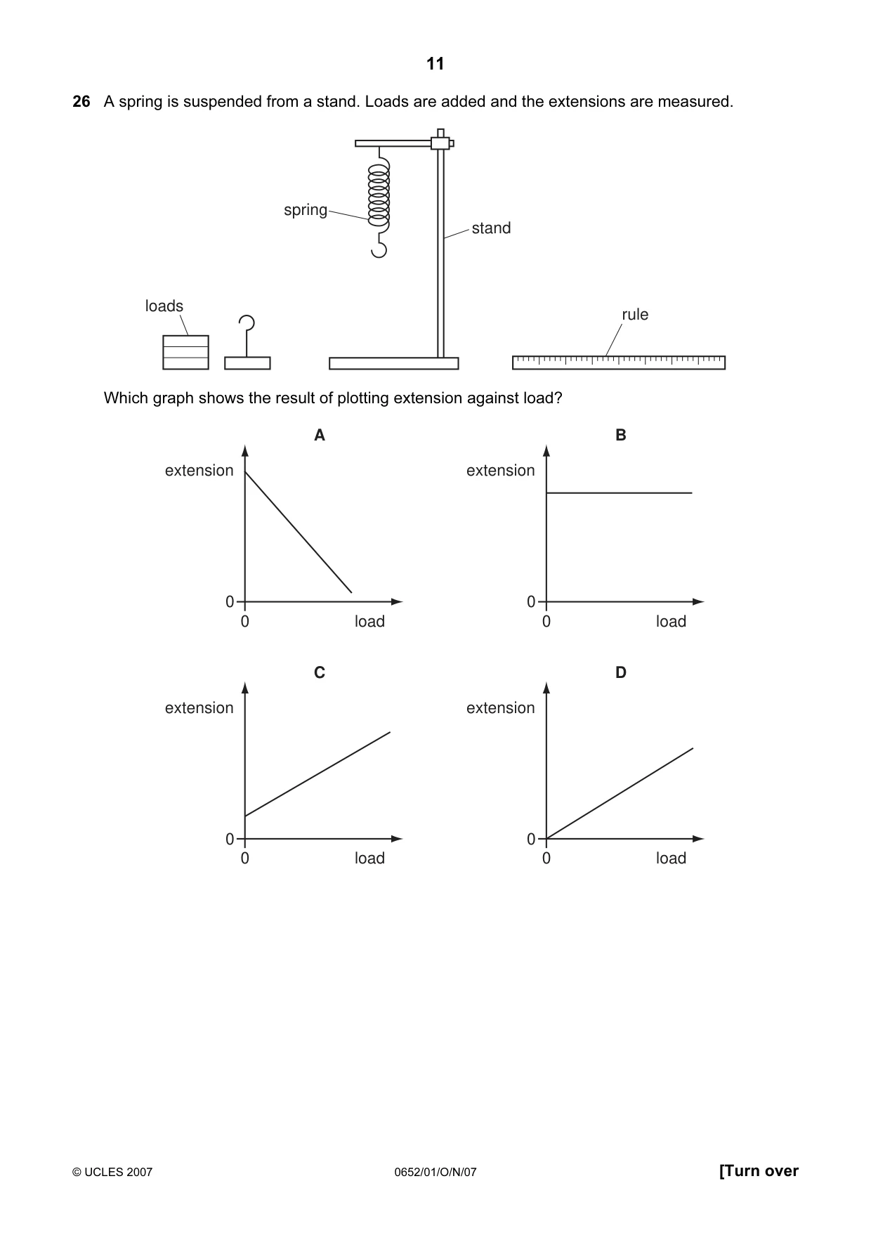 Cambridge IGCSE Physical Science 0652 2007 Oct/Nov Paper 1 · Variant 1 question paper, page 11 of 20