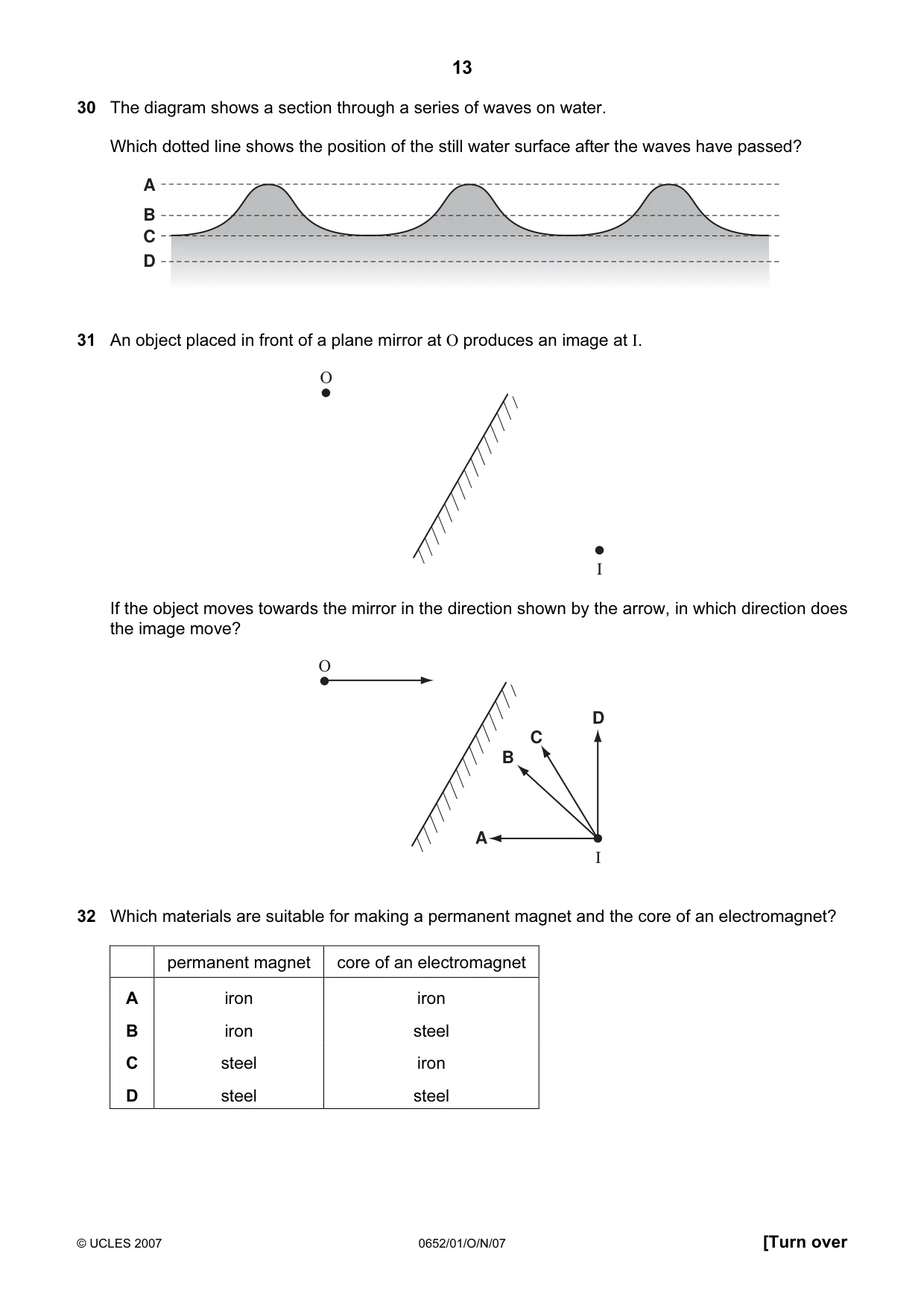 Cambridge IGCSE Physical Science 0652 2007 Oct/Nov Paper 1 · Variant 1 question paper, page 13 of 20