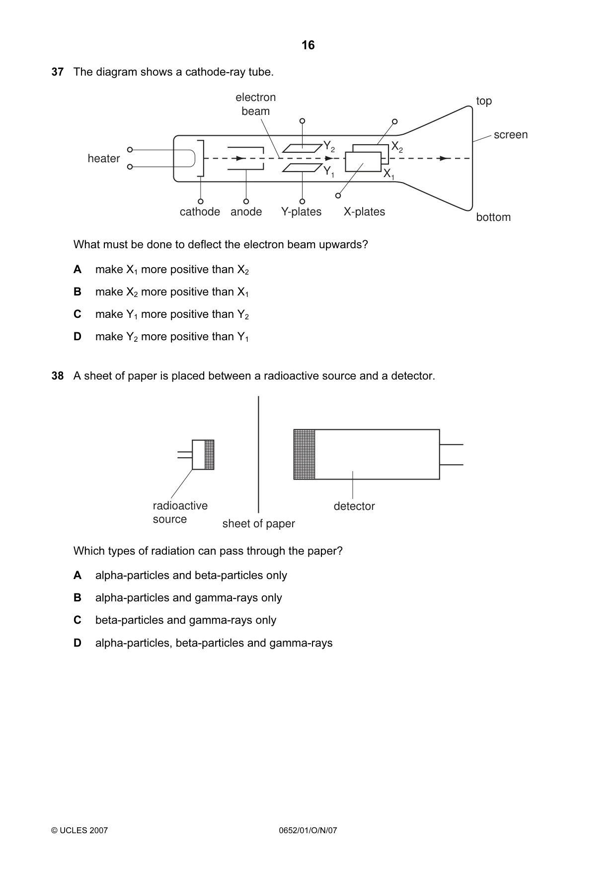 Cambridge IGCSE Physical Science 0652 2007 Oct/Nov Paper 1 · Variant 1 question paper, page 16 of 20