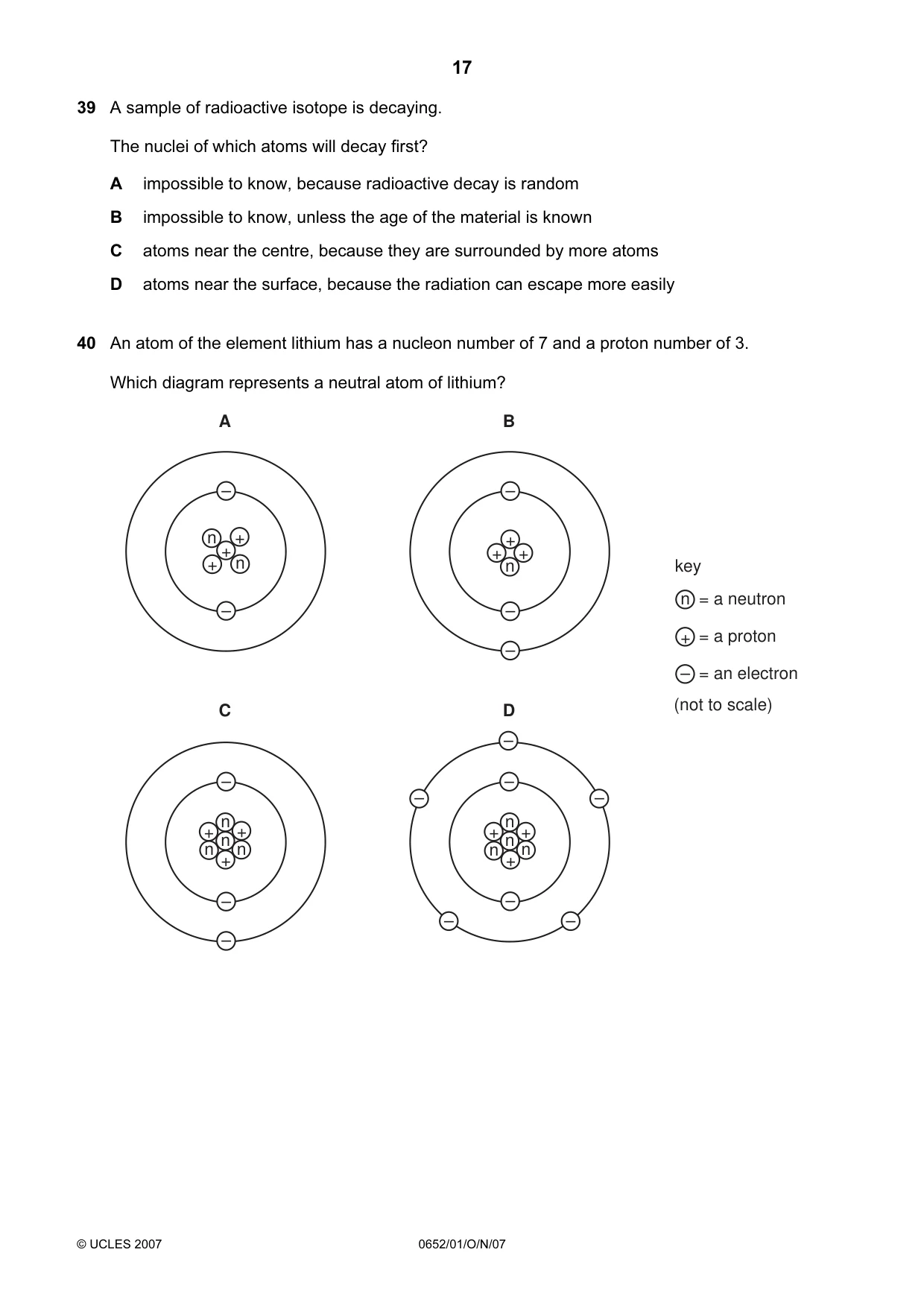 Cambridge IGCSE Physical Science 0652 2007 Oct/Nov Paper 1 · Variant 1 question paper, page 17 of 20