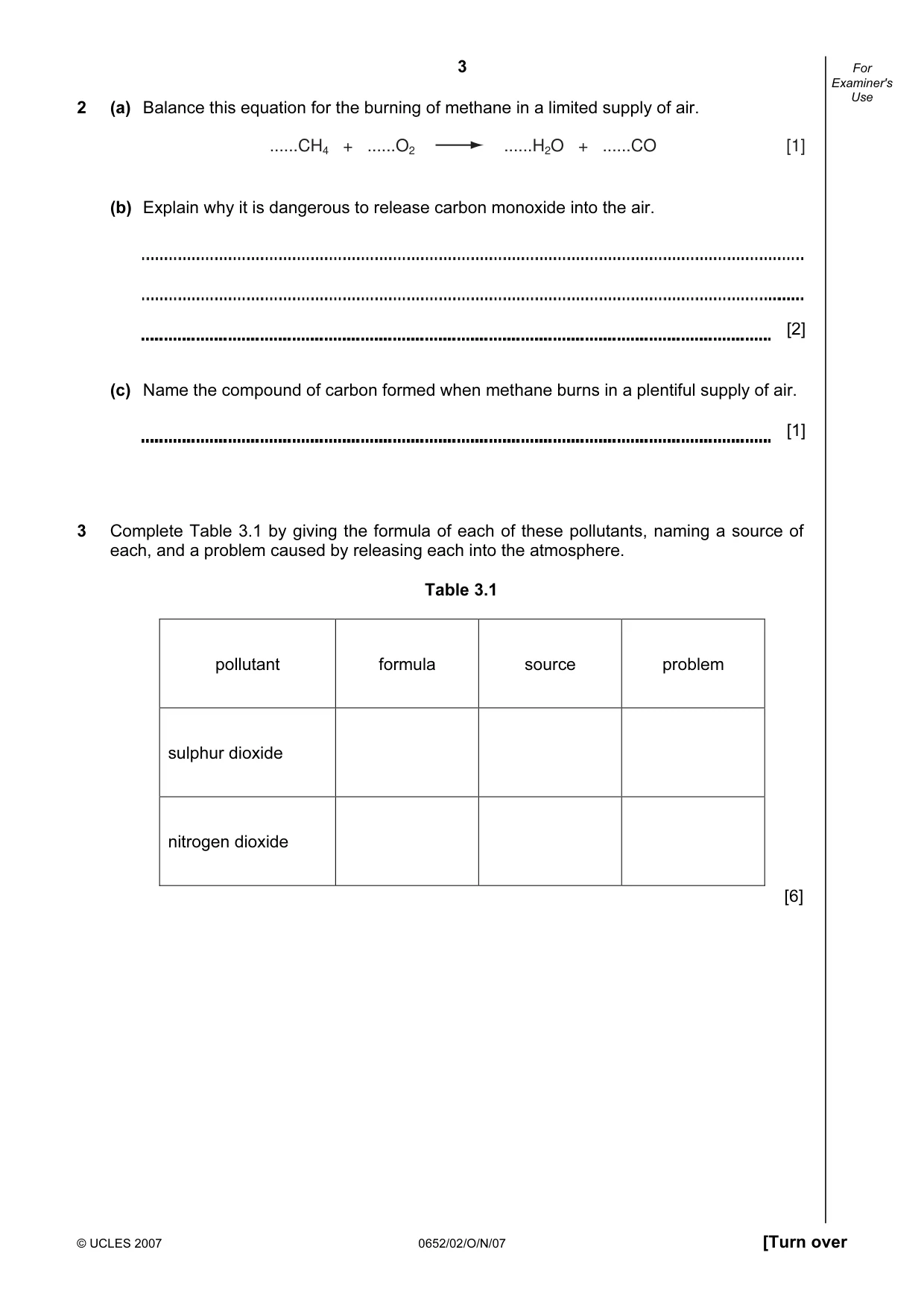 Cambridge IGCSE Physical Science 0652 2007 Oct/Nov Paper 2 · Variant 1 question paper, page 3 of 16