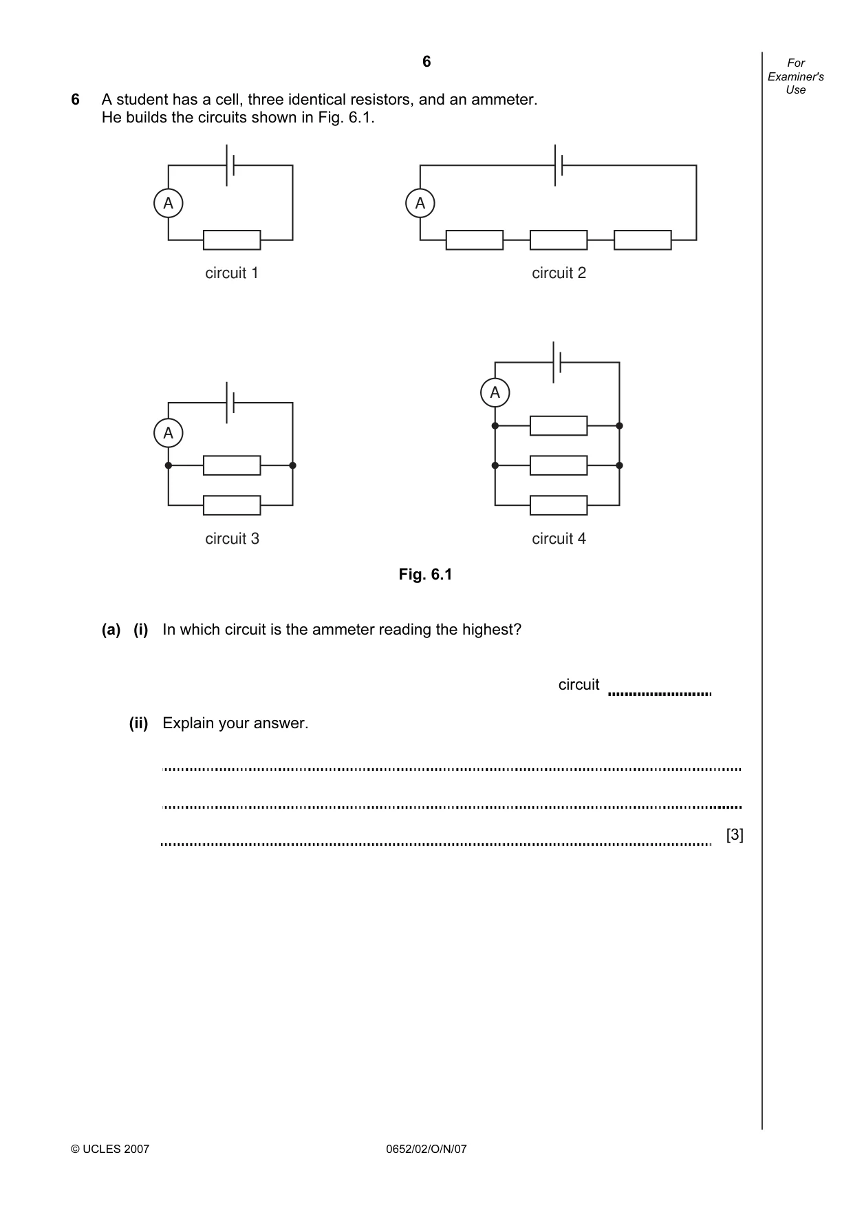 Cambridge IGCSE Physical Science 0652 2007 Oct/Nov Paper 2 · Variant 1 question paper, page 6 of 16