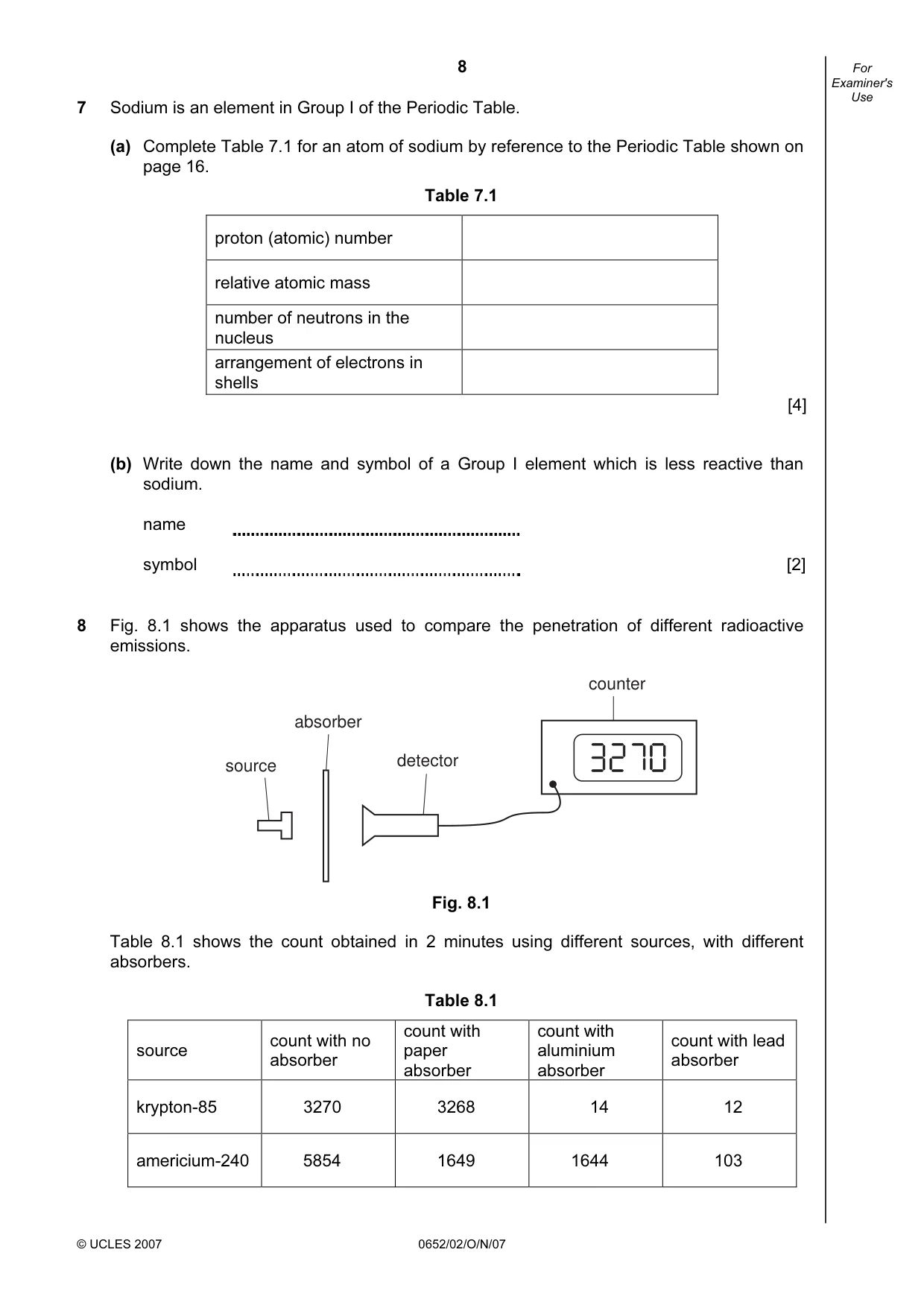 Cambridge IGCSE Physical Science 0652 2007 Oct/Nov Paper 2 · Variant 1 question paper, page 8 of 16