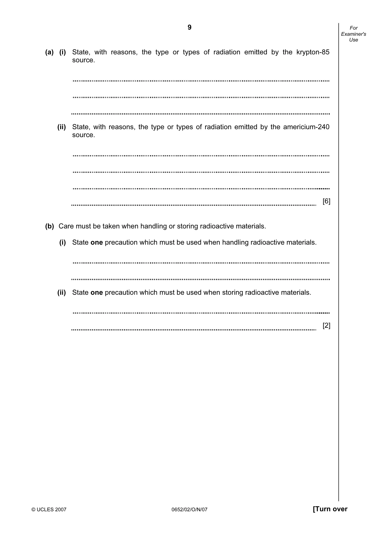 Cambridge IGCSE Physical Science 0652 2007 Oct/Nov Paper 2 · Variant 1 question paper, page 9 of 16