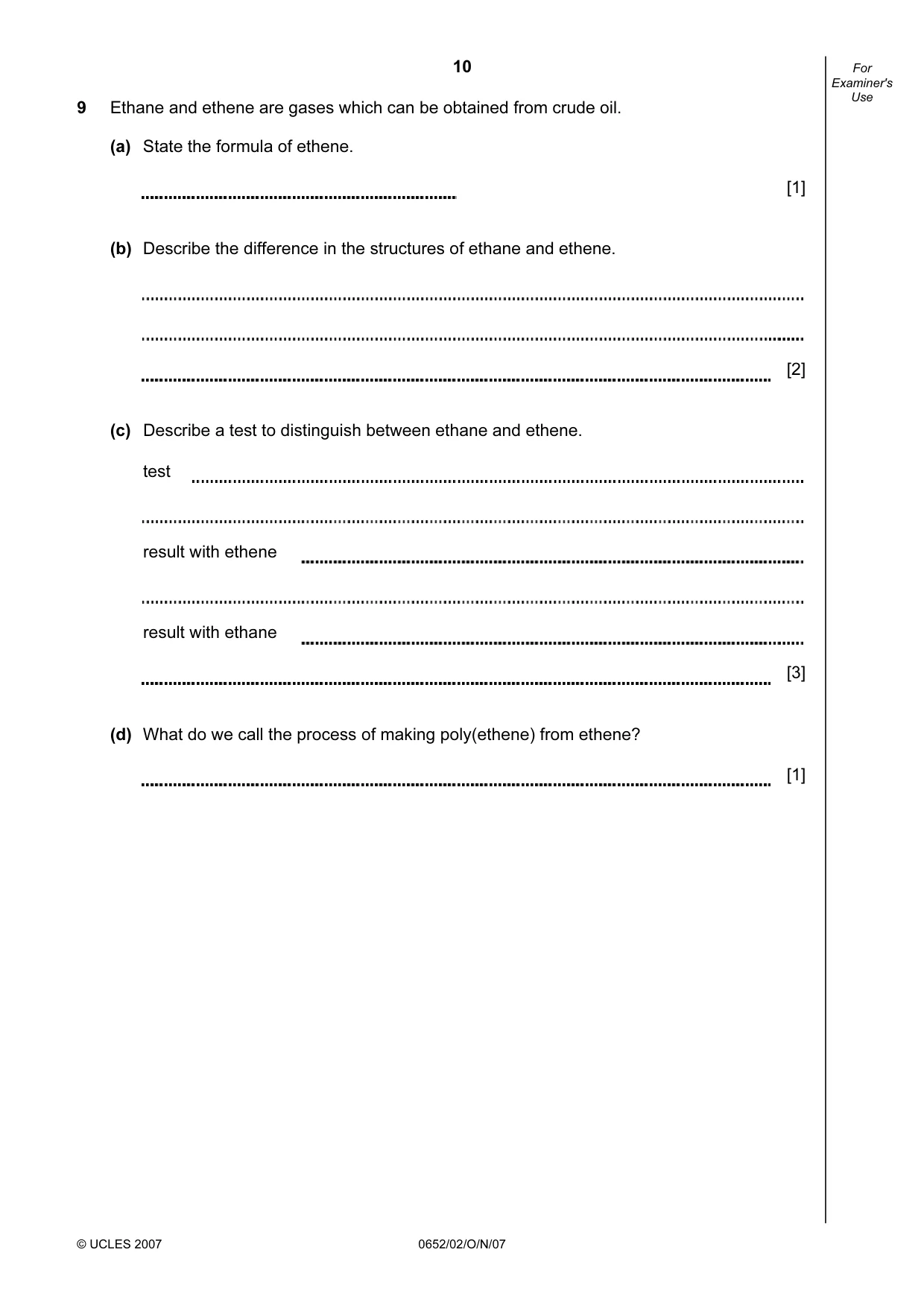 Cambridge IGCSE Physical Science 0652 2007 Oct/Nov Paper 2 · Variant 1 question paper, page 10 of 16