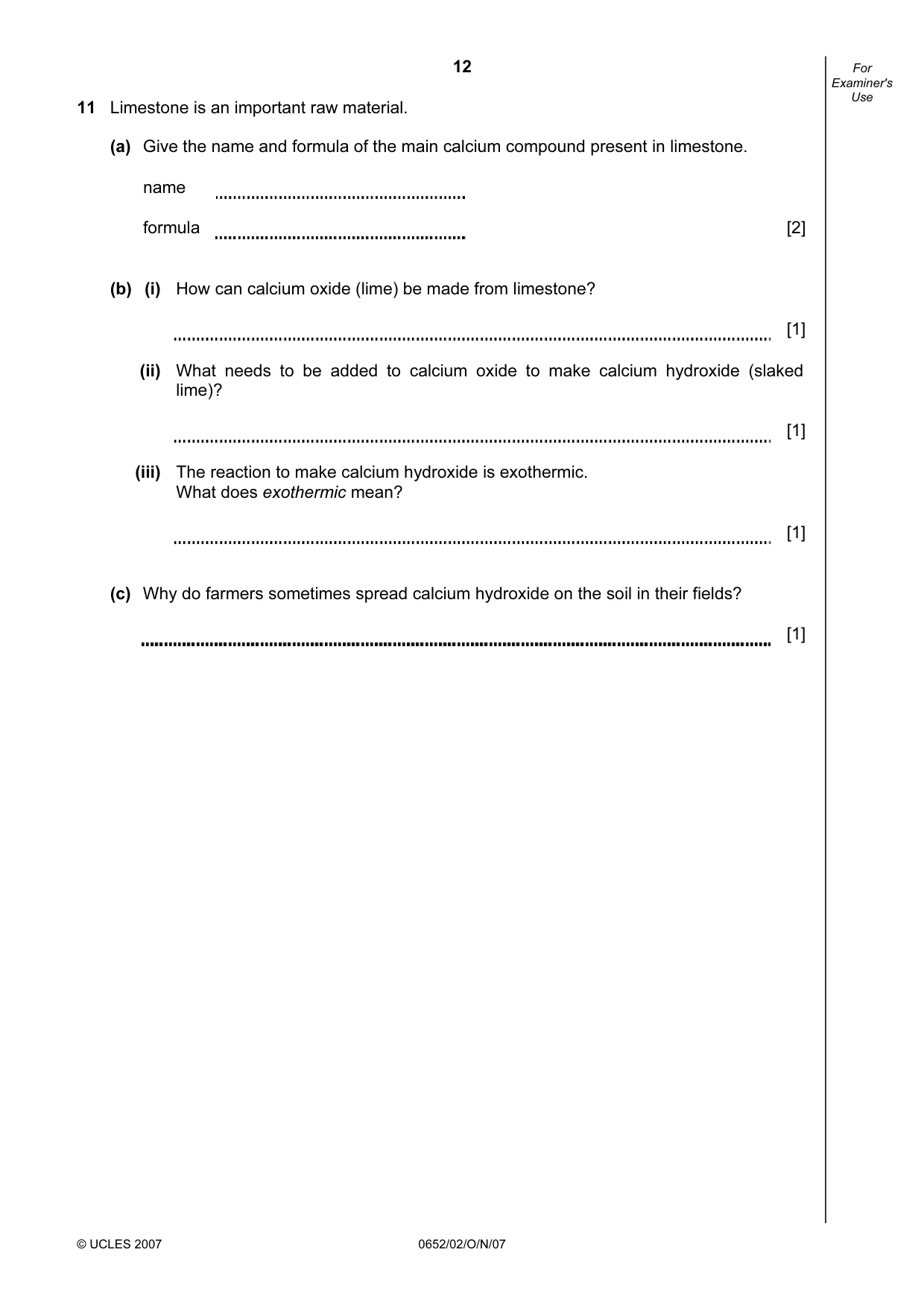 Cambridge IGCSE Physical Science 0652 2007 Oct/Nov Paper 2 · Variant 1 question paper, page 12 of 16