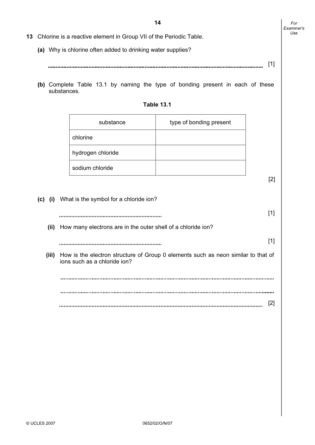 Cambridge IGCSE Physical Science 0652 2007 Oct/Nov Paper 2 · Variant 1 question paper, page 14 of 16