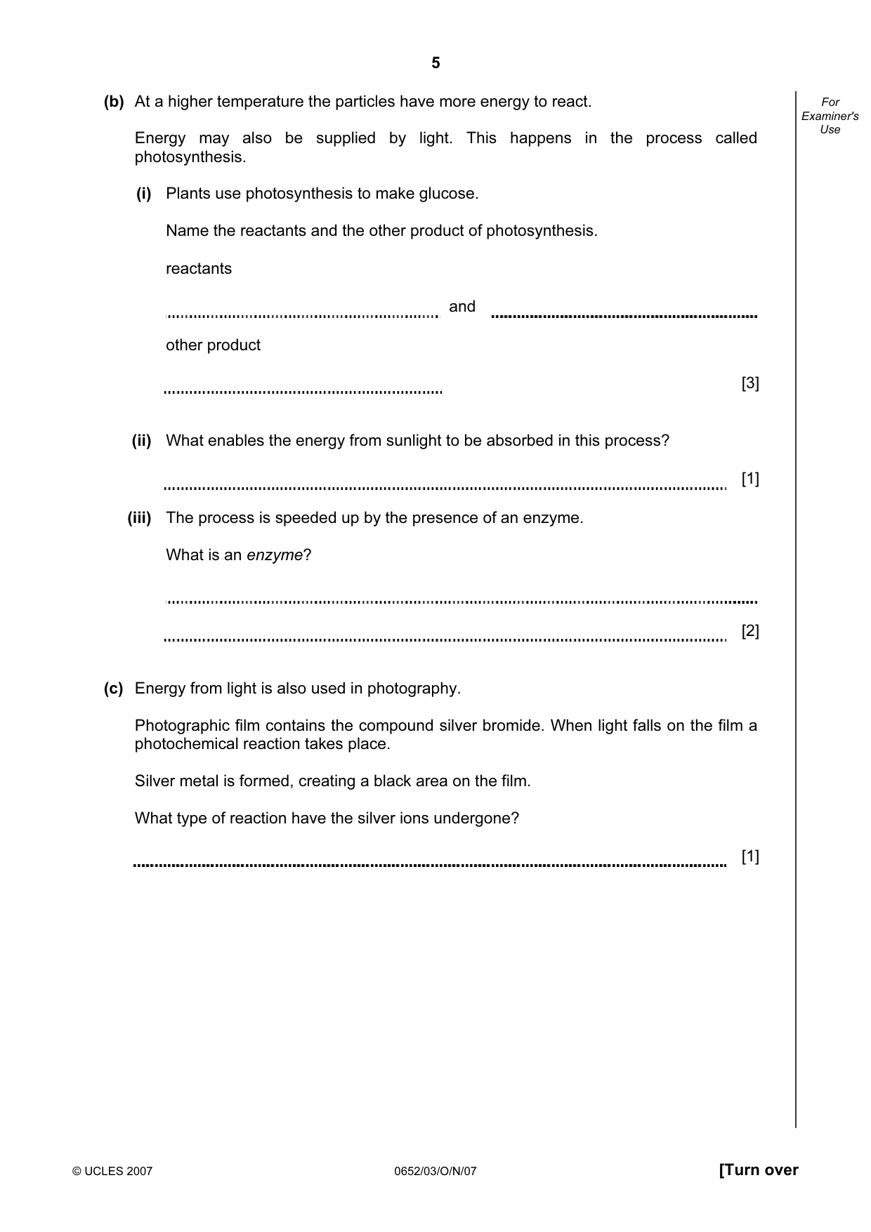 Cambridge IGCSE Physical Science 0652 2007 Oct/Nov Paper 3 · Variant 1 question paper, page 5 of 16