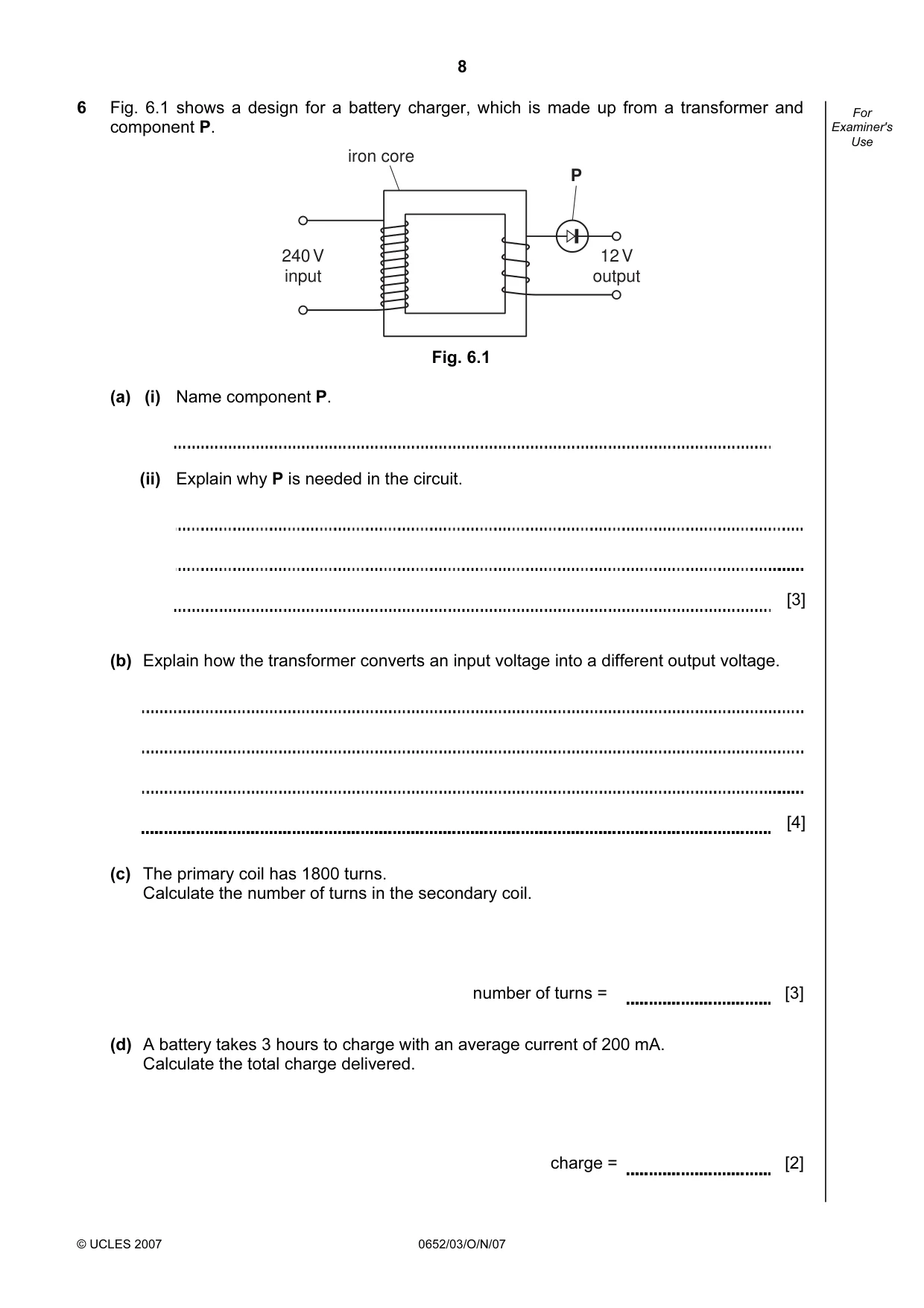 Cambridge IGCSE Physical Science 0652 2007 Oct/Nov Paper 3 · Variant 1 question paper, page 8 of 16