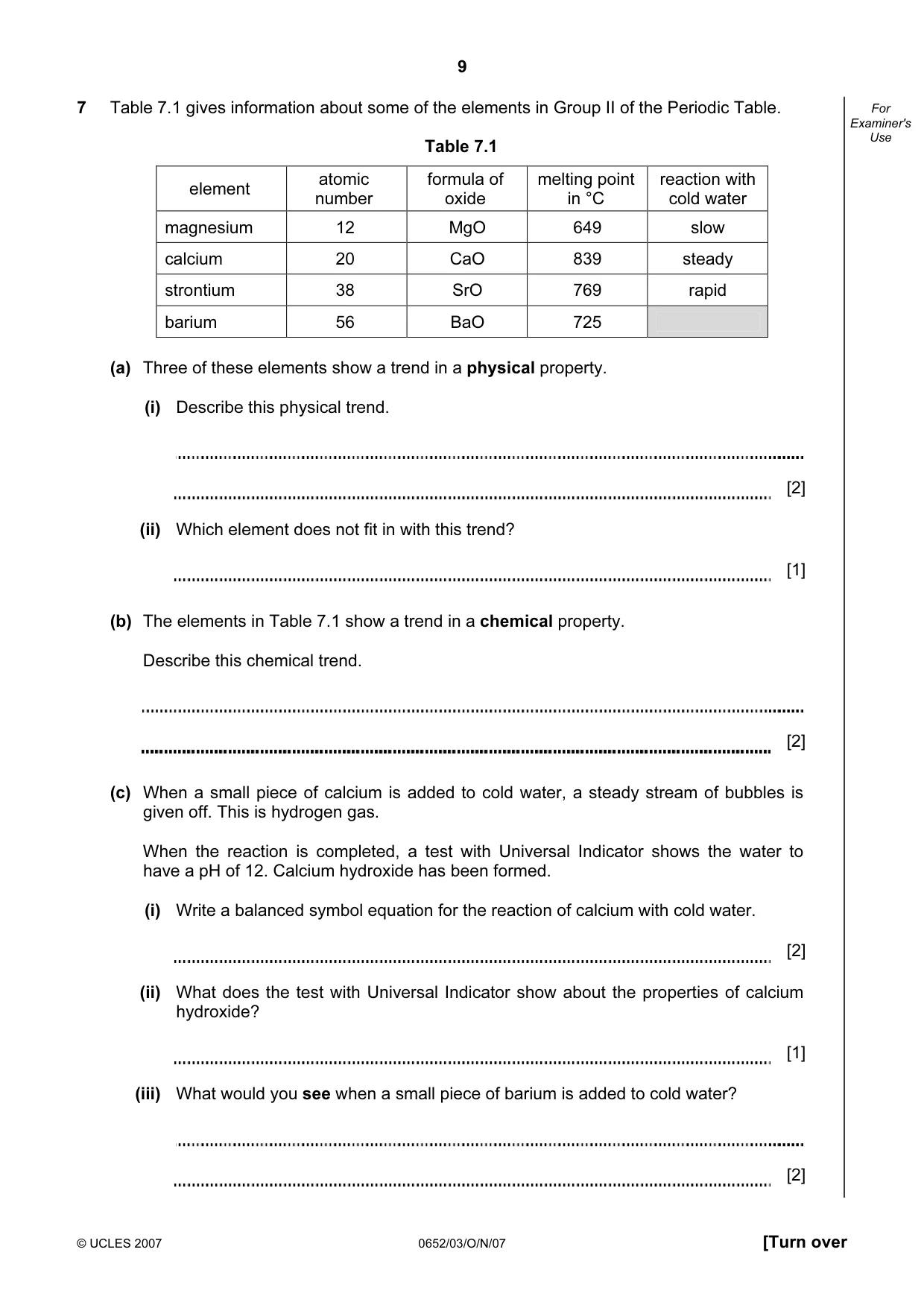 Cambridge IGCSE Physical Science 0652 2007 Oct/Nov Paper 3 · Variant 1 question paper, page 9 of 16