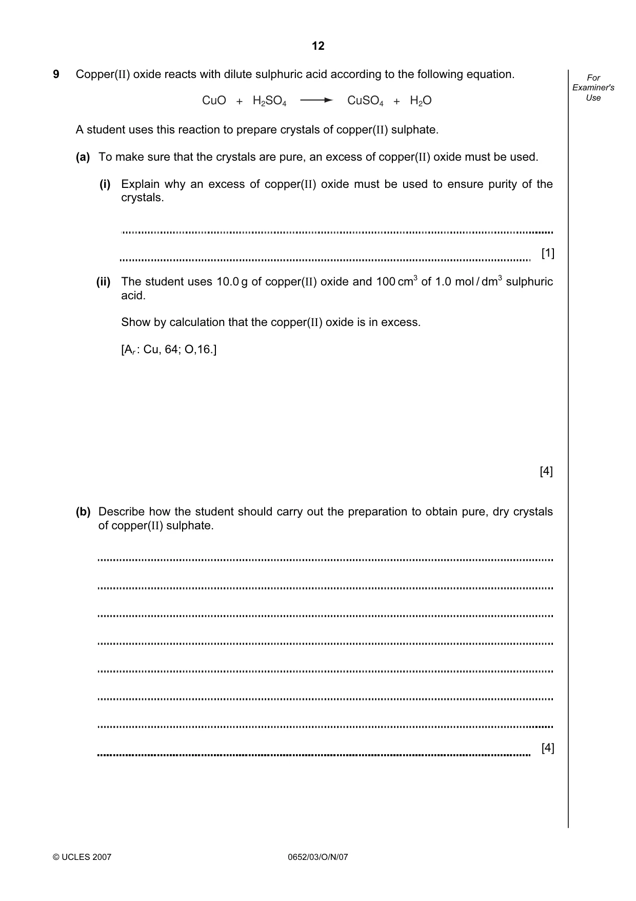 Cambridge IGCSE Physical Science 0652 2007 Oct/Nov Paper 3 · Variant 1 question paper, page 12 of 16