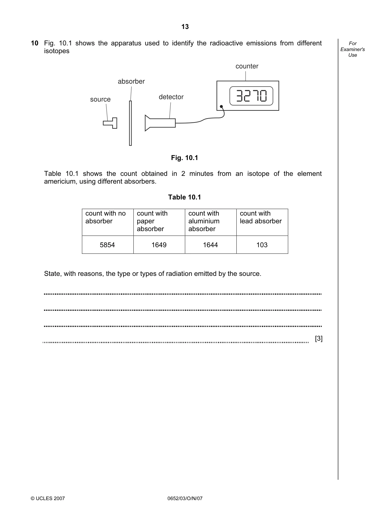 Cambridge IGCSE Physical Science 0652 2007 Oct/Nov Paper 3 · Variant 1 question paper, page 13 of 16