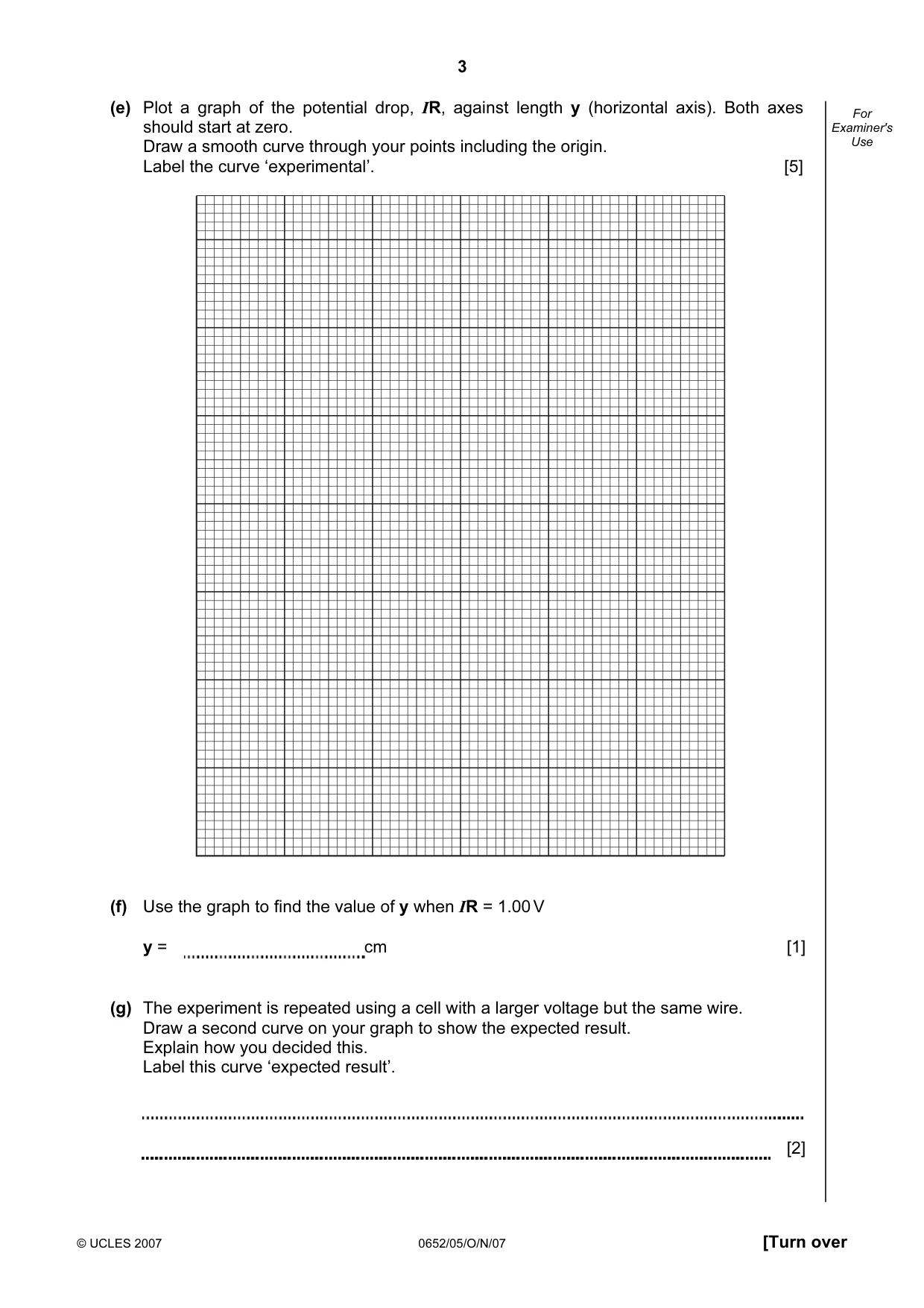 Cambridge IGCSE Physical Science 0652 2007 Oct/Nov Paper 5 · Variant 1 question paper, page 3 of 8