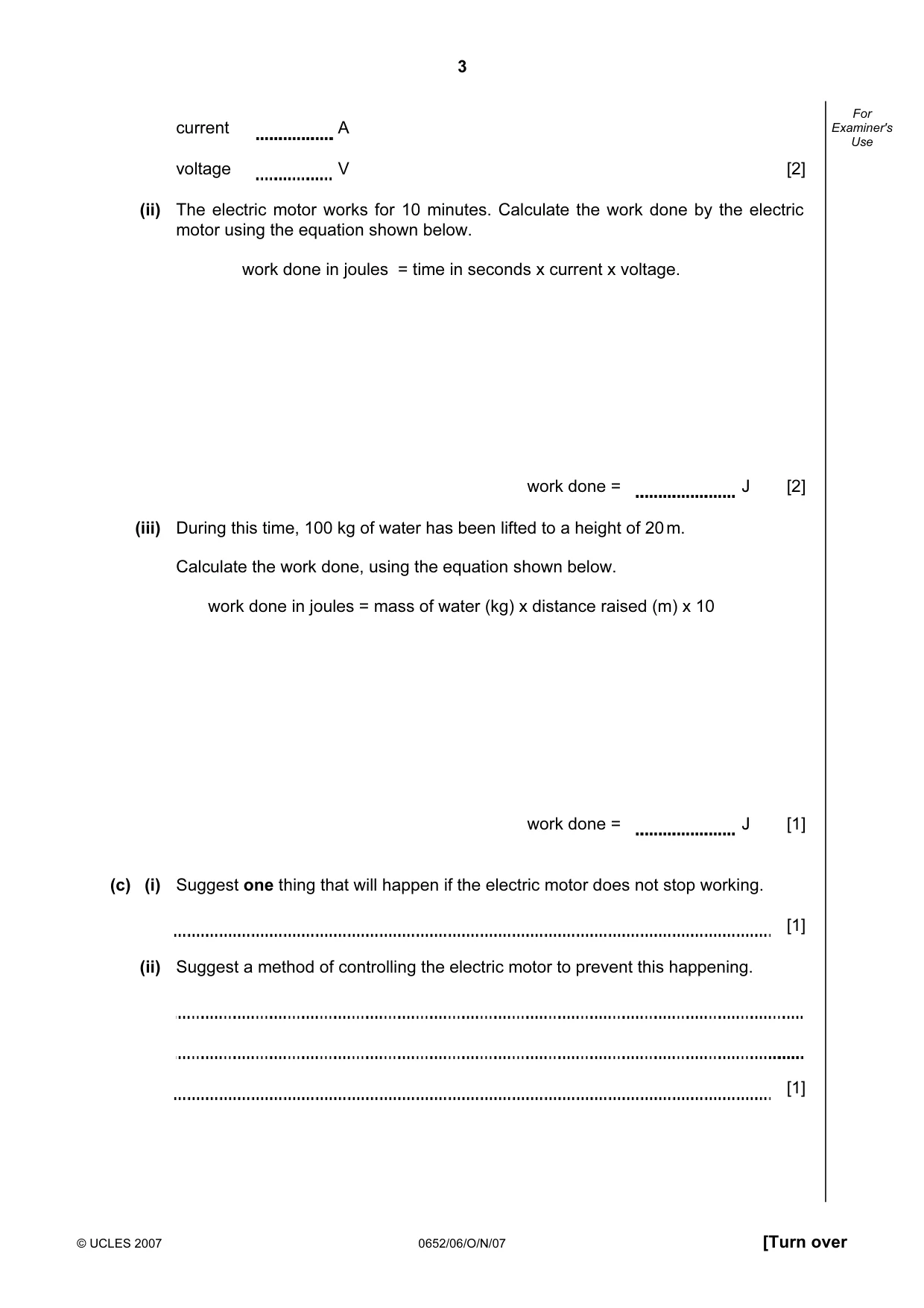 Cambridge IGCSE Physical Science 0652 2007 Oct/Nov Paper 6 · Variant 1 question paper, page 3 of 16
