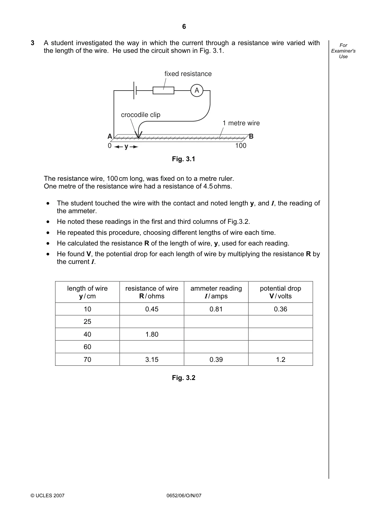 Cambridge IGCSE Physical Science 0652 2007 Oct/Nov Paper 6 · Variant 1 question paper, page 6 of 16