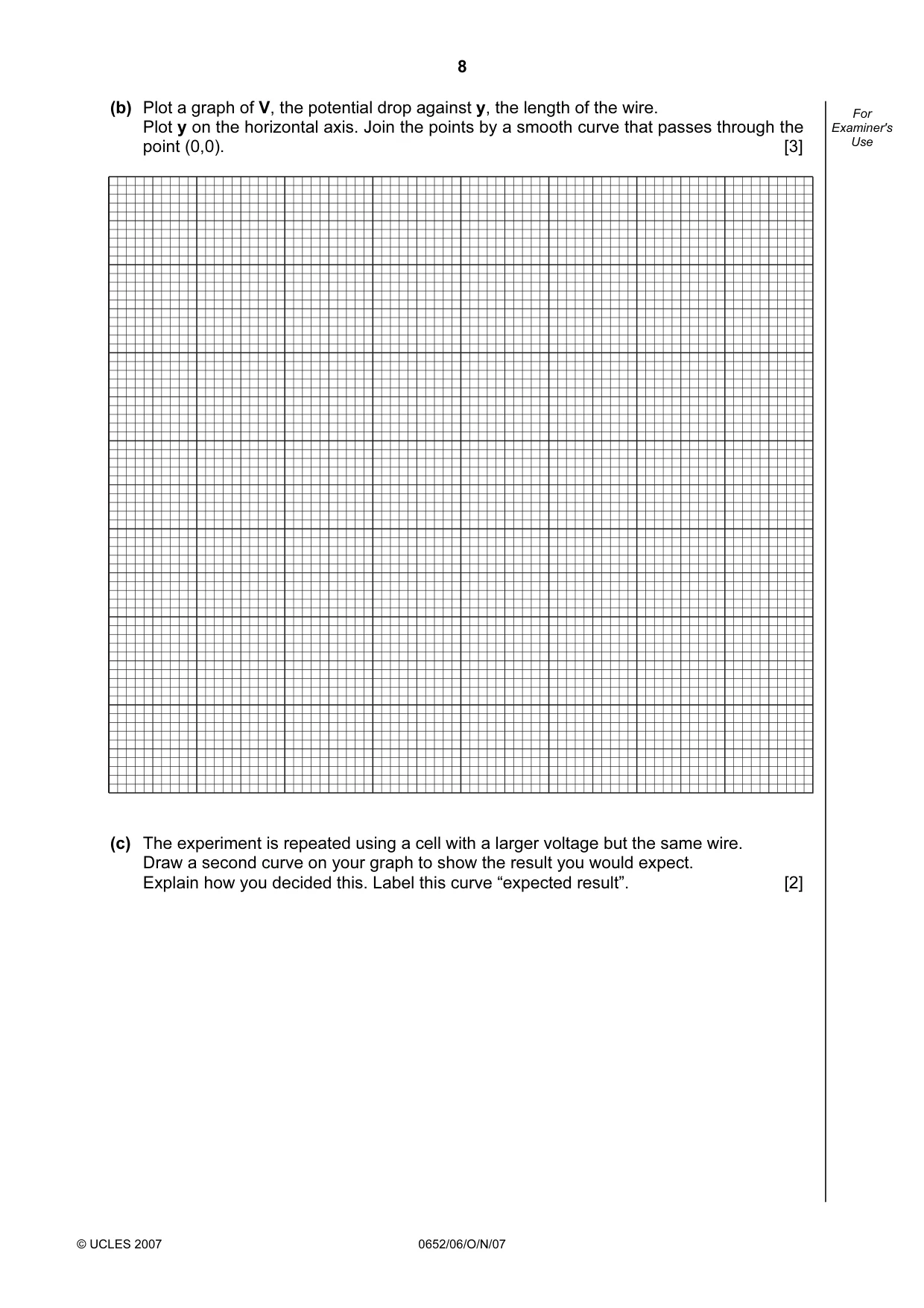 Cambridge IGCSE Physical Science 0652 2007 Oct/Nov Paper 6 · Variant 1 question paper, page 8 of 16